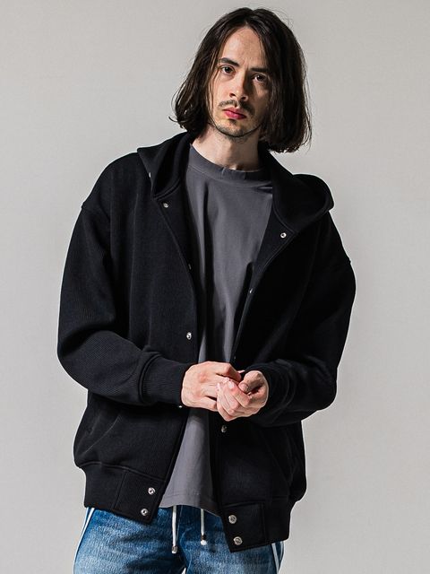 AZE VARSITY HOODIE / RC39-C-006 / 高機能畦編みニットトレーナー / ブラック (1月中旬入荷予定)