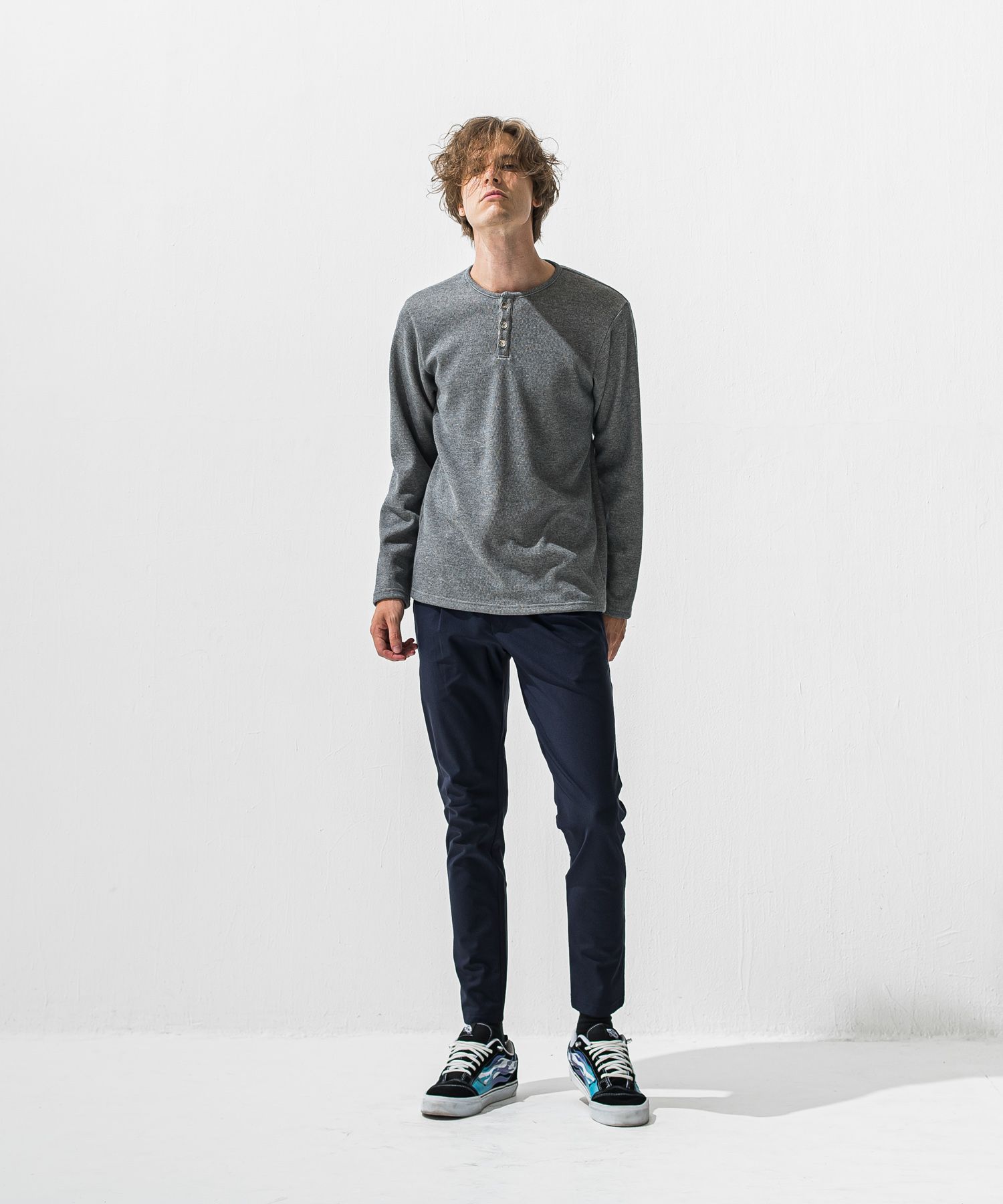 VELOURS FLEECE THERMAL HENRY / RC42-C-003 / 裏起毛サーマルヘンリーネックロングTシャツ / グレー (10月下旬入荷予定)