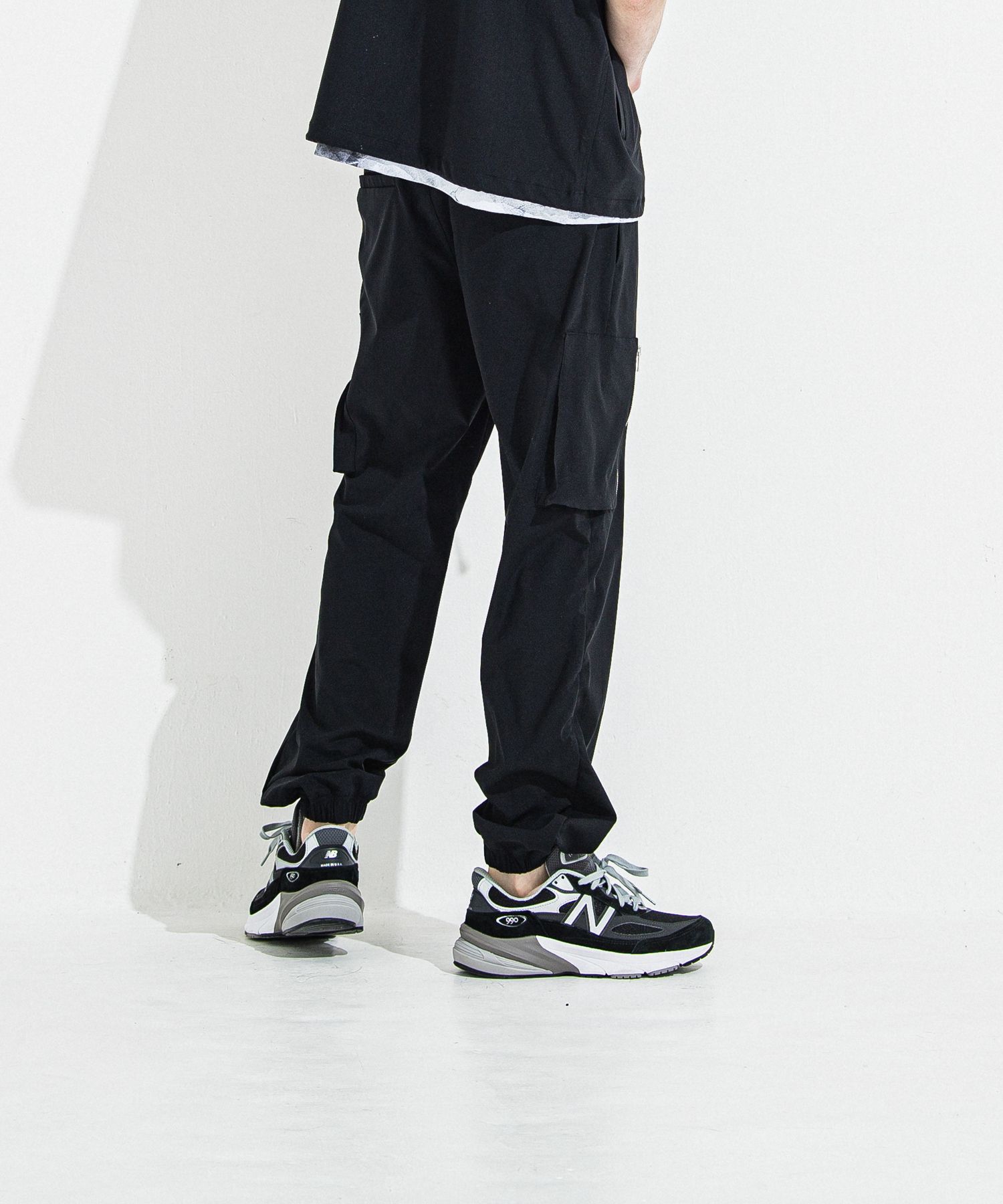 DAVID NYLON CARGO PANTS / RC36-ST-040 / ミリタリーナイロン裾ゴムカーゴパンツ / ブラック