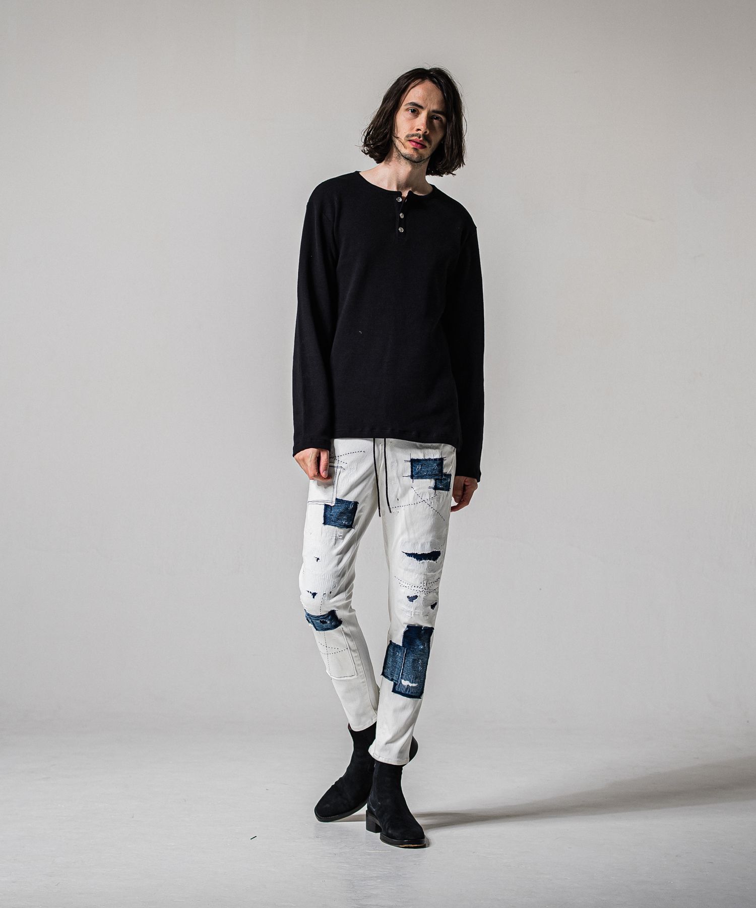 WAFFLE HENRY / RC39-C-001 / サーマルヘンリーネックロングTシャツ / ブラック (1月中旬入荷予定)