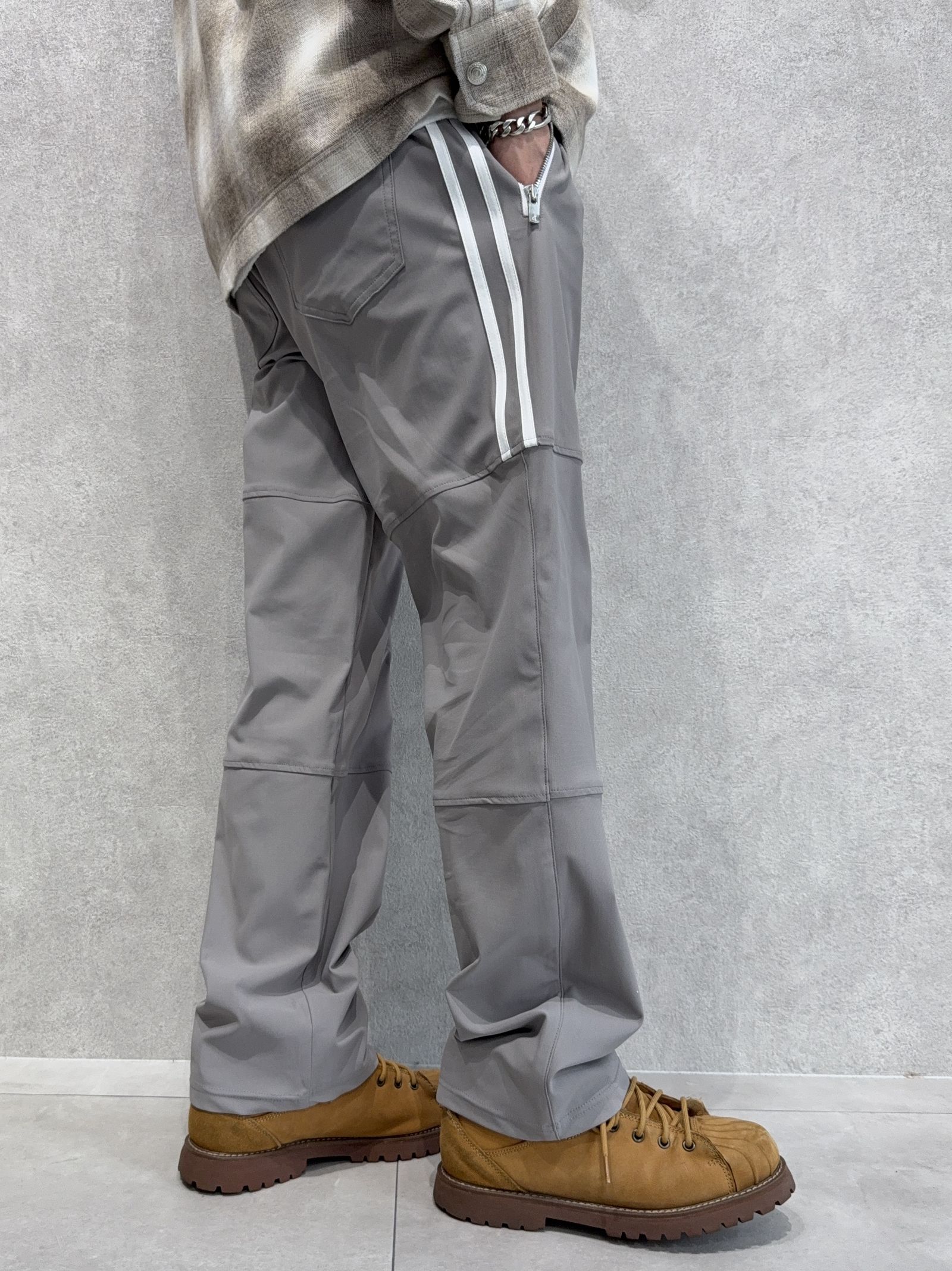 JOHNSON LINE WIDE PANTS / RC39-ST-009WT / ジョンソンラインワイドタックパンツ / グレー×ホワイト