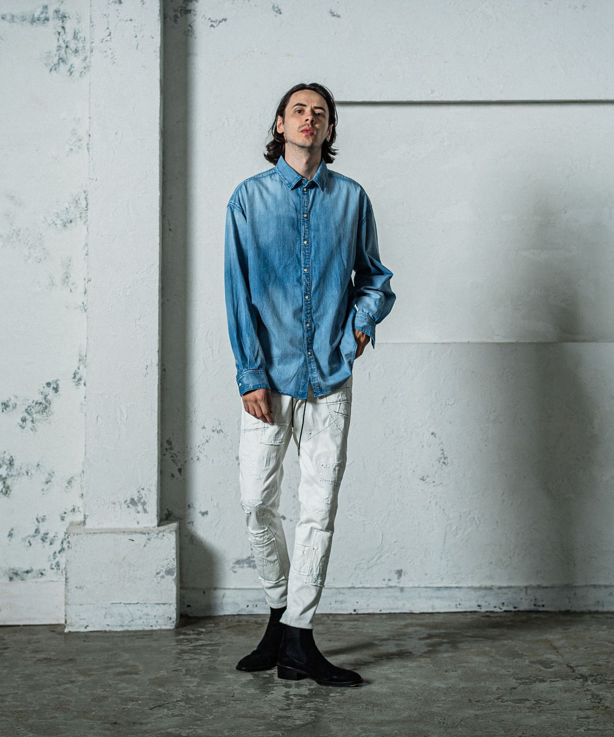 MICK DENIM JERSEY / RC35-ST-020 / デニムジャージテーパードパンツ / ホワイトリメイク