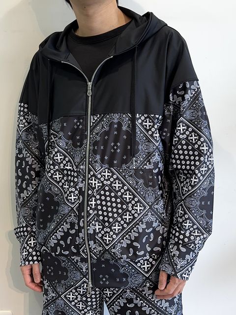 PAISELY RUSH OVER ZIPUP HOODIE / RC32-C-001 / ラッシュガードパーカー / バンダナブラック