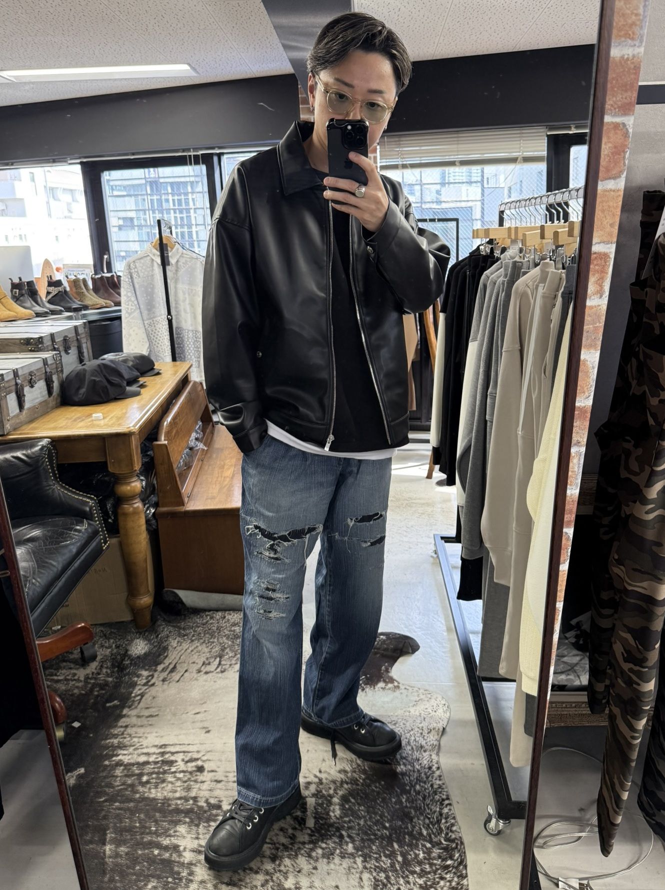 LEATHER SP JK / RC41-JK-005 / エコレザーシングルライダース / ブラック (9月下旬入荷予定)