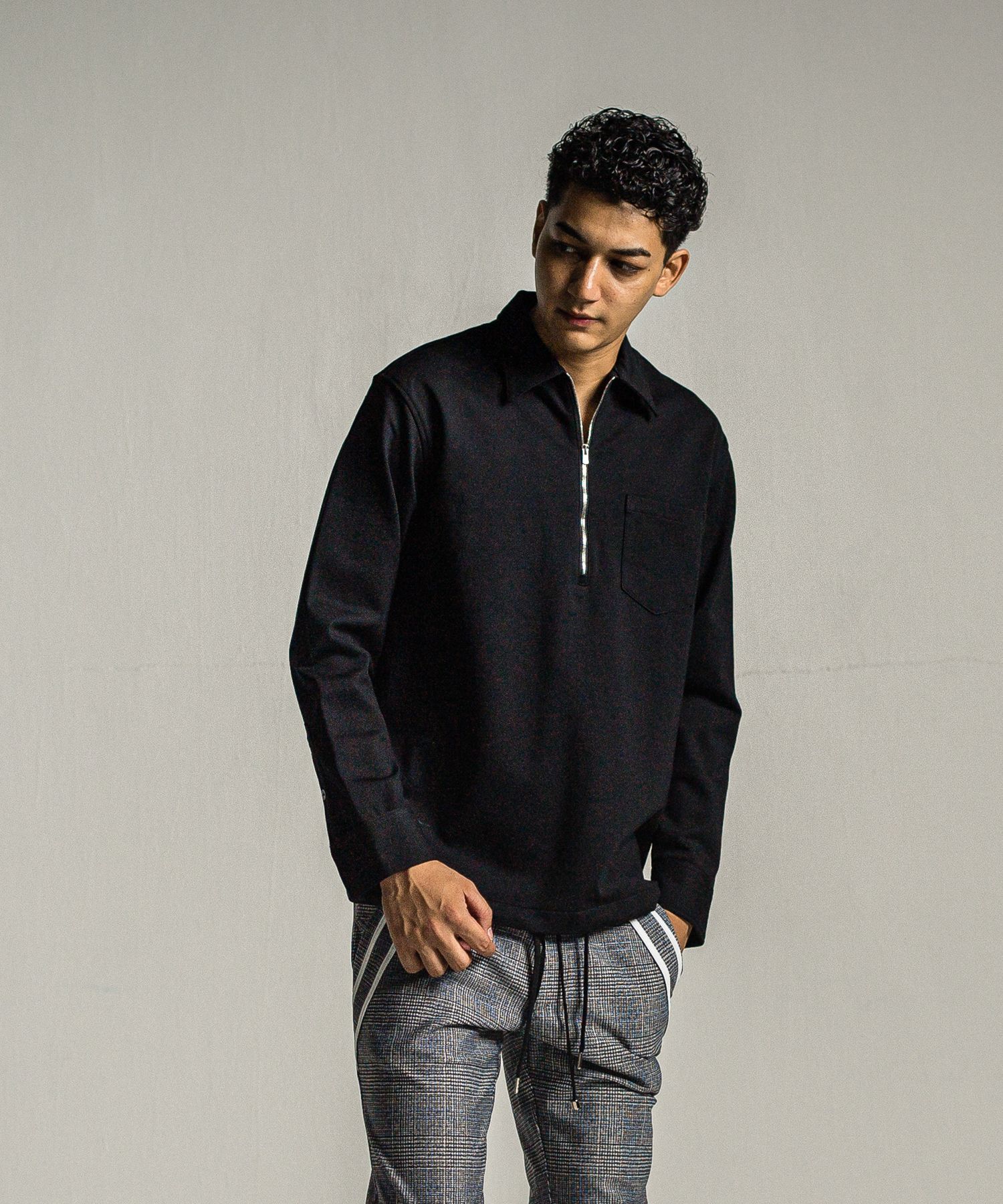 PULLOVER JERSEY SHIRT / RC34-SH-002 / 裏起毛ハーフジップシャツ / ブラック