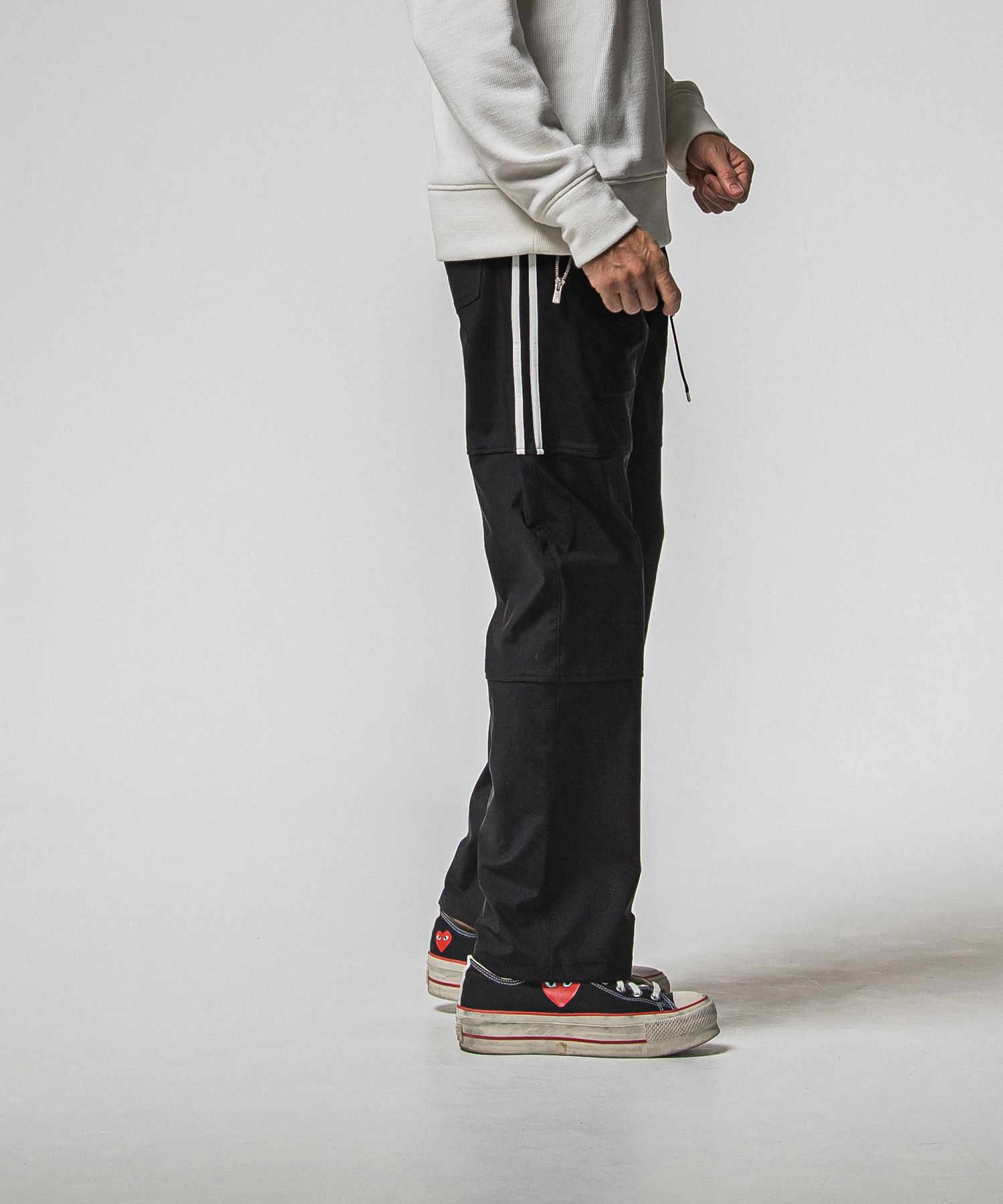 JOHNSON LINE HEAT WIDE TUCK PANTS / RC38-ST-009HWT / 裏起毛ジョンソンラインワイドタックパンツ / ブラック×ホワイト (10月下旬入荷予定)