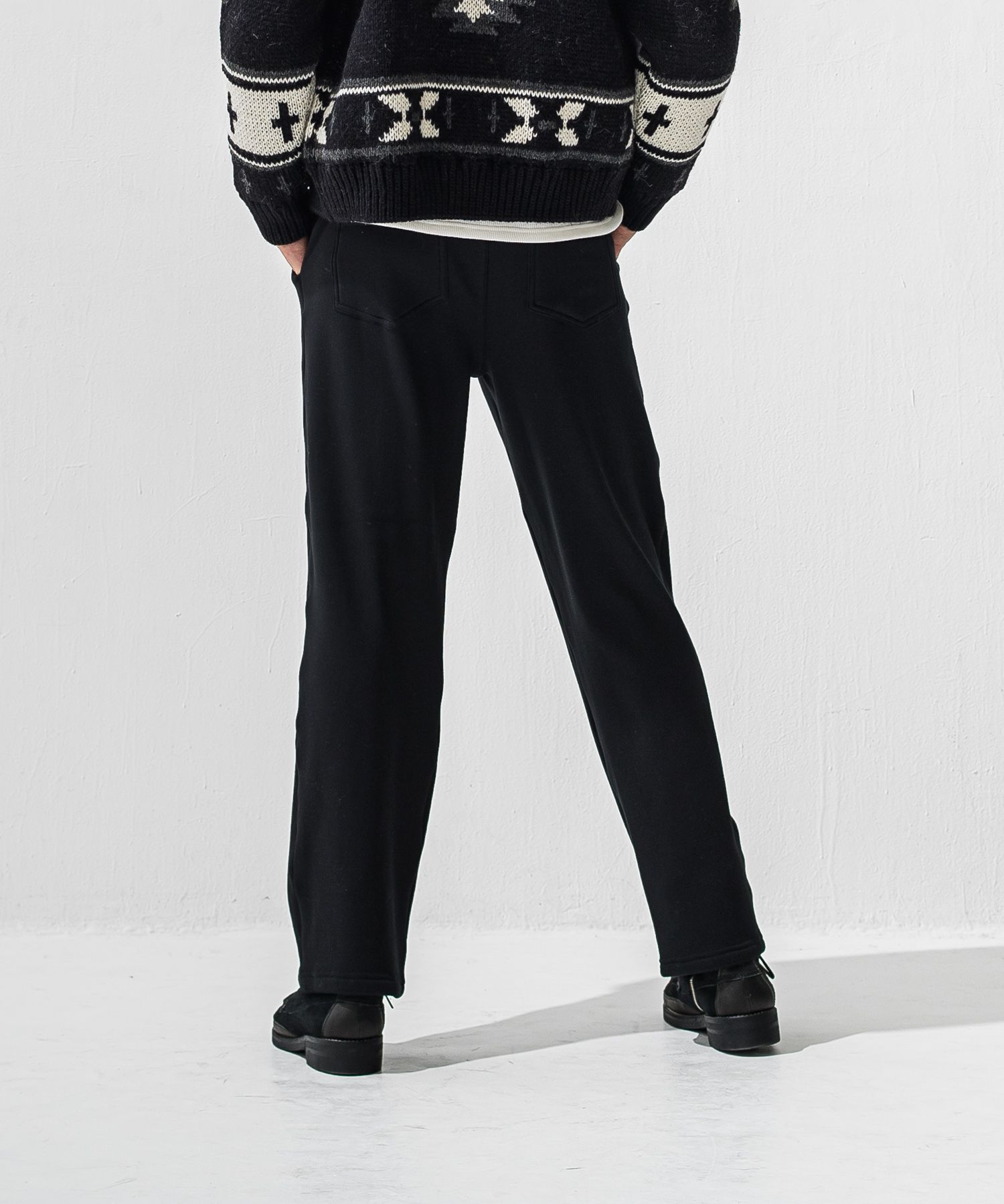 VELOURS FLEECE WIDE TUCK PANTS / RC42-ST-016HWT / 裏起毛セミワイドタックパンツ / ブラック (11月中旬入荷予定)