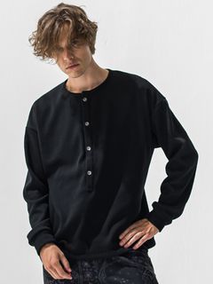 OVER HENRY VELOURS FLEECE THERMAL / RC42-C-004 / 裏起毛オーバーサイズヘンリーネックサーマル / ブラック (10月下旬入荷予定)