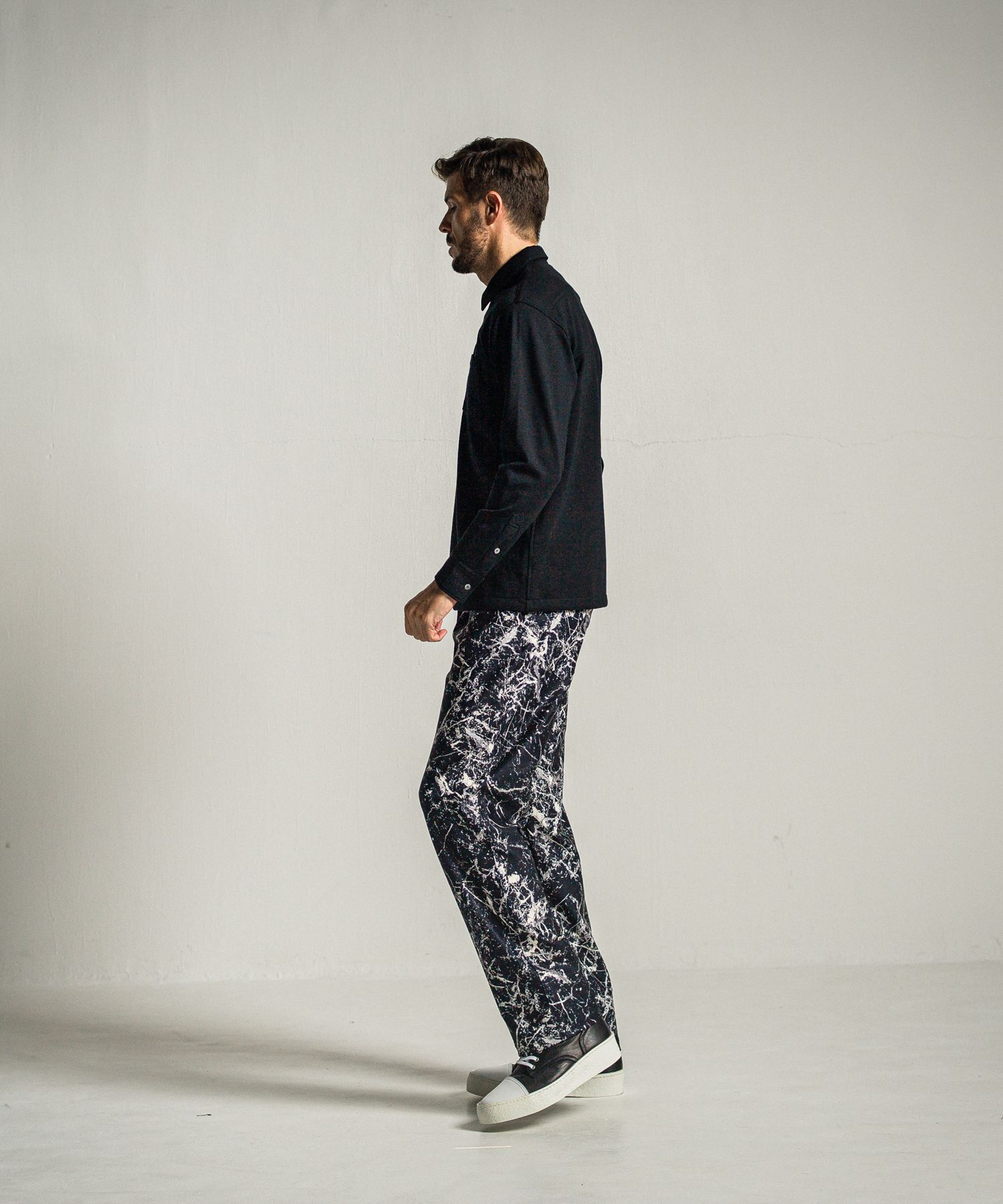 WIDE TUCK PANTS / RC34-ST-016WT / ペイント柄ワイドタックパンツ / ブラック