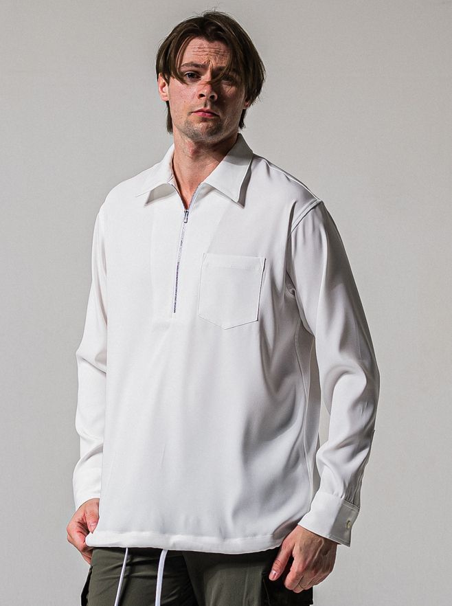 PULLOVER SATIN SHIRT / RC39-SH-002 / ハーフジップサテンシャツ / ホワイト (3月上旬入荷予定)