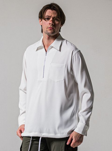 PULLOVER SATIN SHIRT / RC39-SH-002 / ハーフジップサテンシャツ / ホワイト (3月上旬入荷予定)
