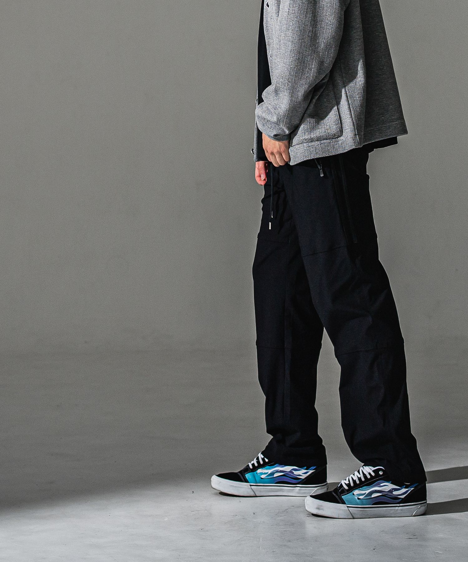 JOHNSON LINE WIDE PT / BASIC-ST-009WT / ジョンソンラインセミワイドタックパンツ / ブラック×ブラック (7月下旬入荷予定)