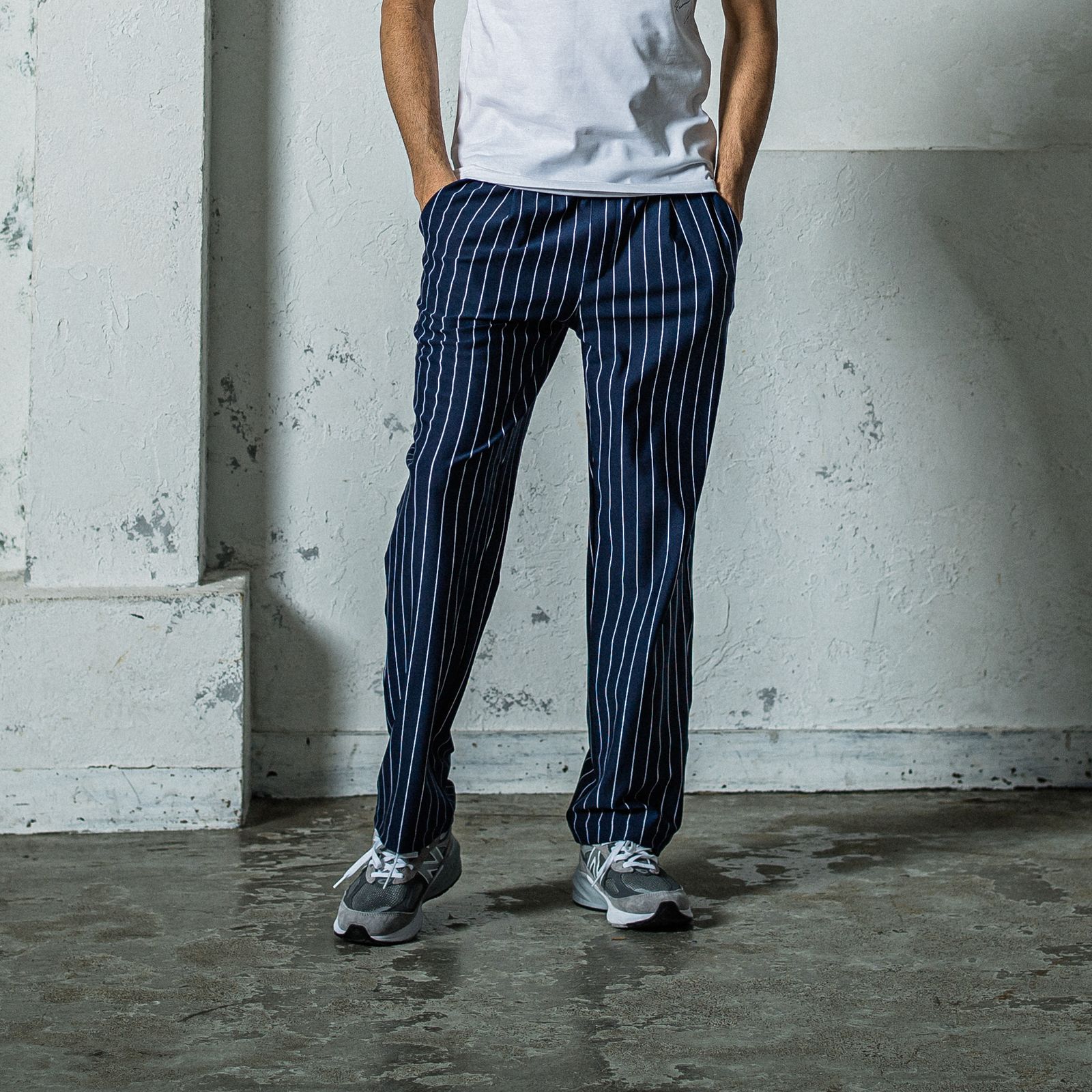 CHRIS EASY WIDE TUCK PANTS / RC35-ST-016WT / ワイドタックパンツ / ネイビーストライプ