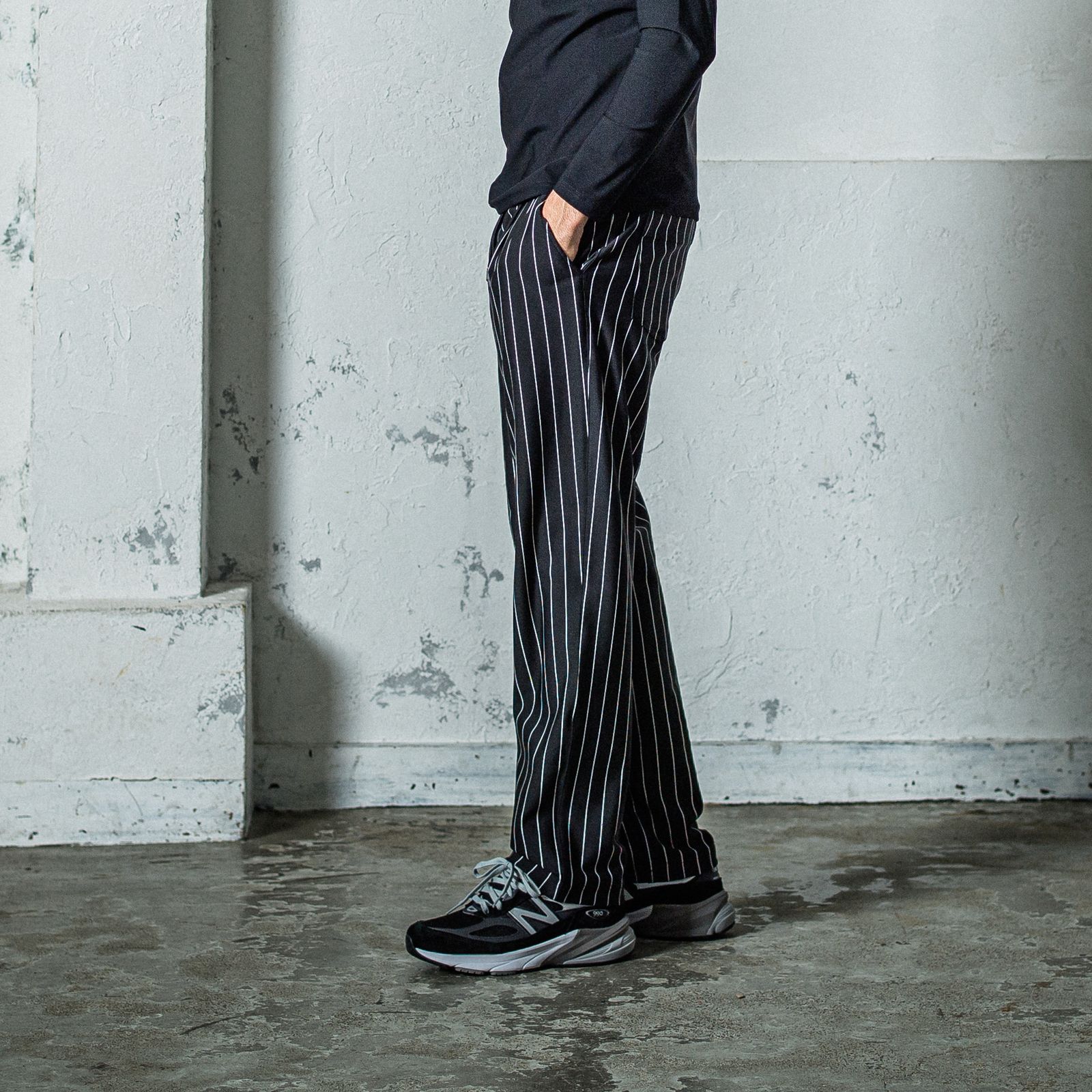 CHRIS EASY WIDE TUCK PANTS / RC35-ST-016WT / ワイドタックパンツ / ブラックストライプ