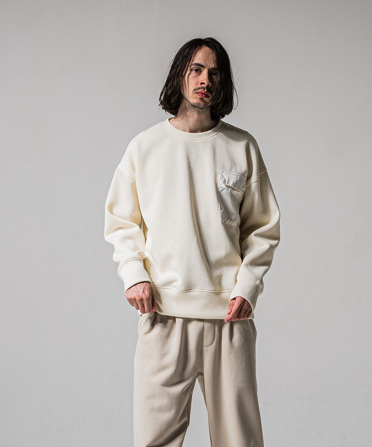 AZE MILITARY DROP TRAINER / RC39-C-003 / 高機能畦編みニットトレーナー / オフホワイト (1月下旬入荷予定)