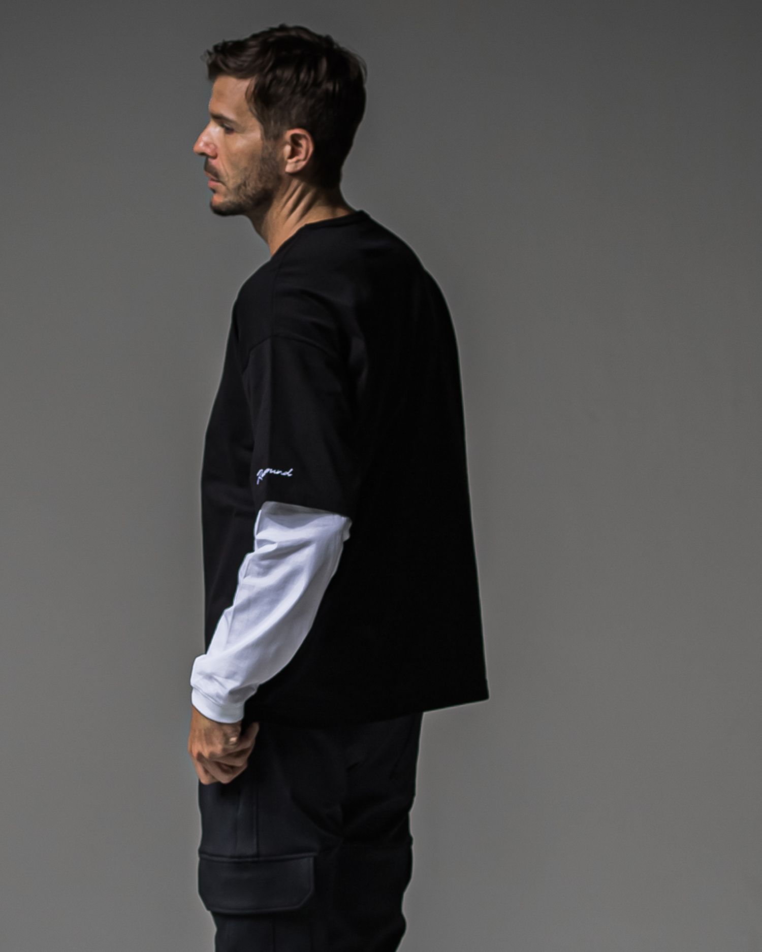 FAKE LAYERED LONG SLEEVE / RC37-T-004 / レイヤードロングスリーブTシャツ / ブラック×ホワイト