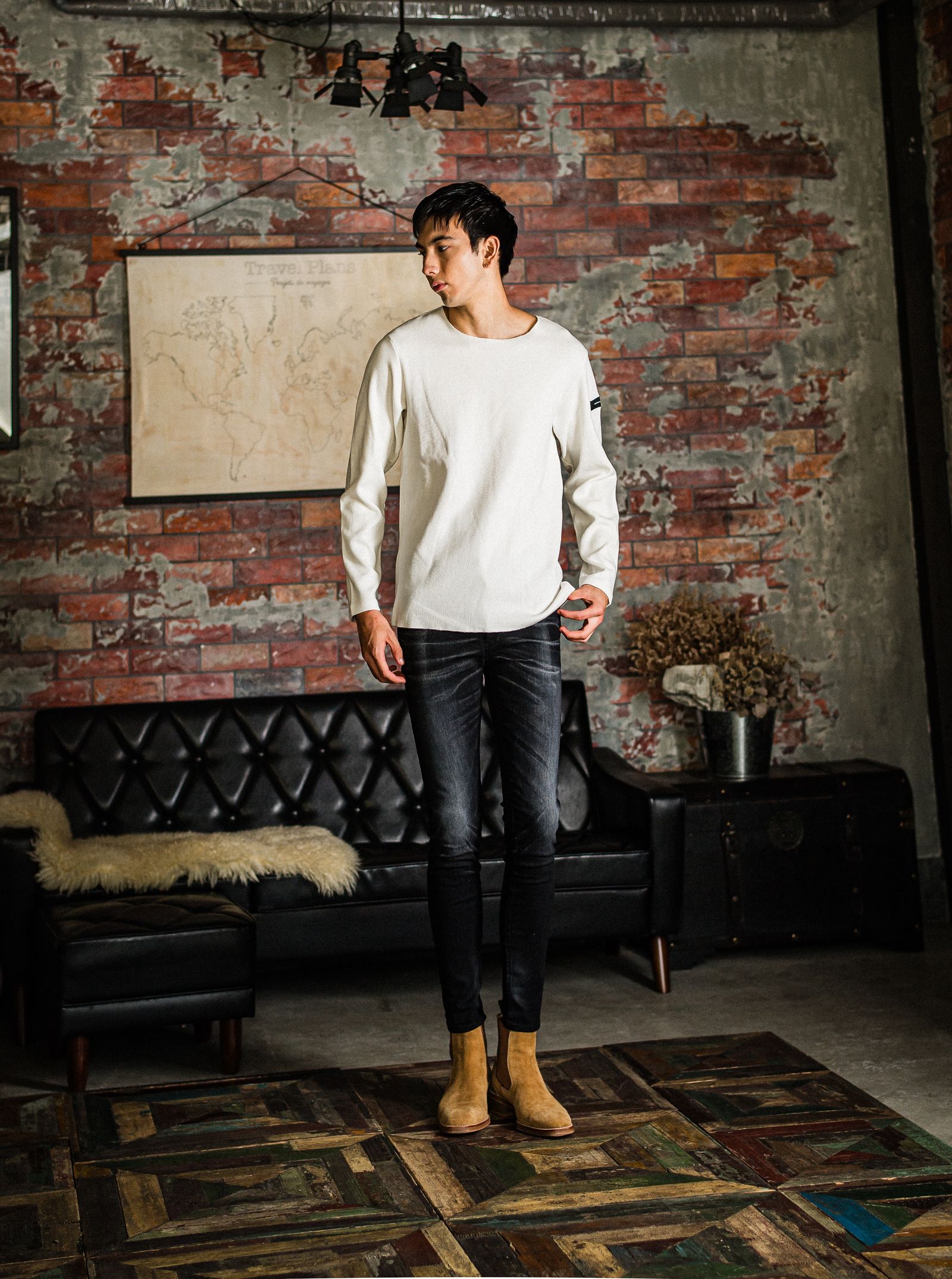 ST COTTON WAFFLE THERMAL / BASIC-CUT-001 / サーマル長袖Tシャツ / ホワイト