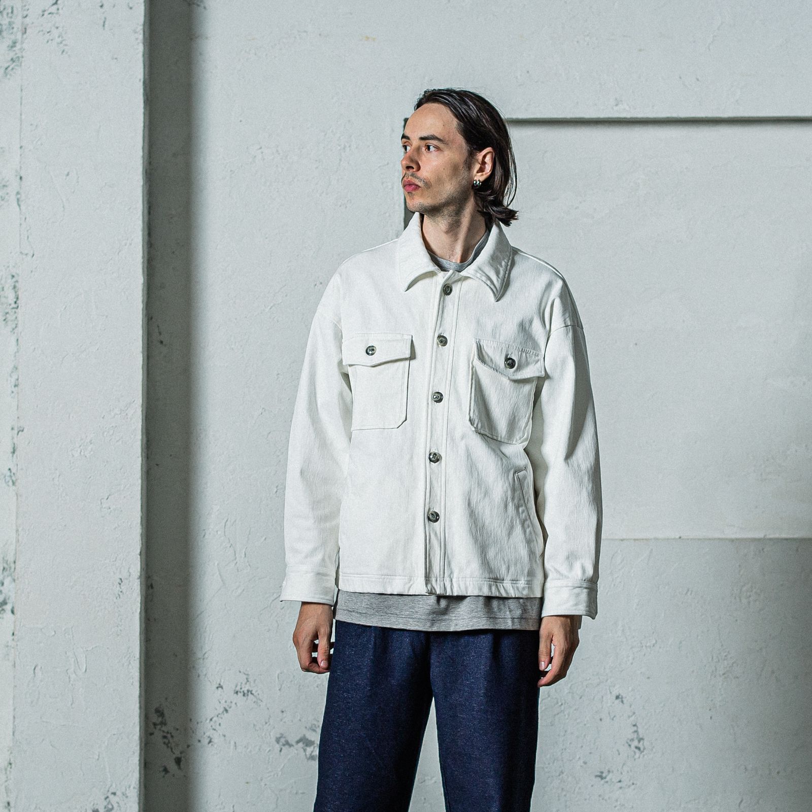 DENIM JERSEY OVER CPO / RC35-JK-002 / デニムジャージCPOジャケット / ホワイト