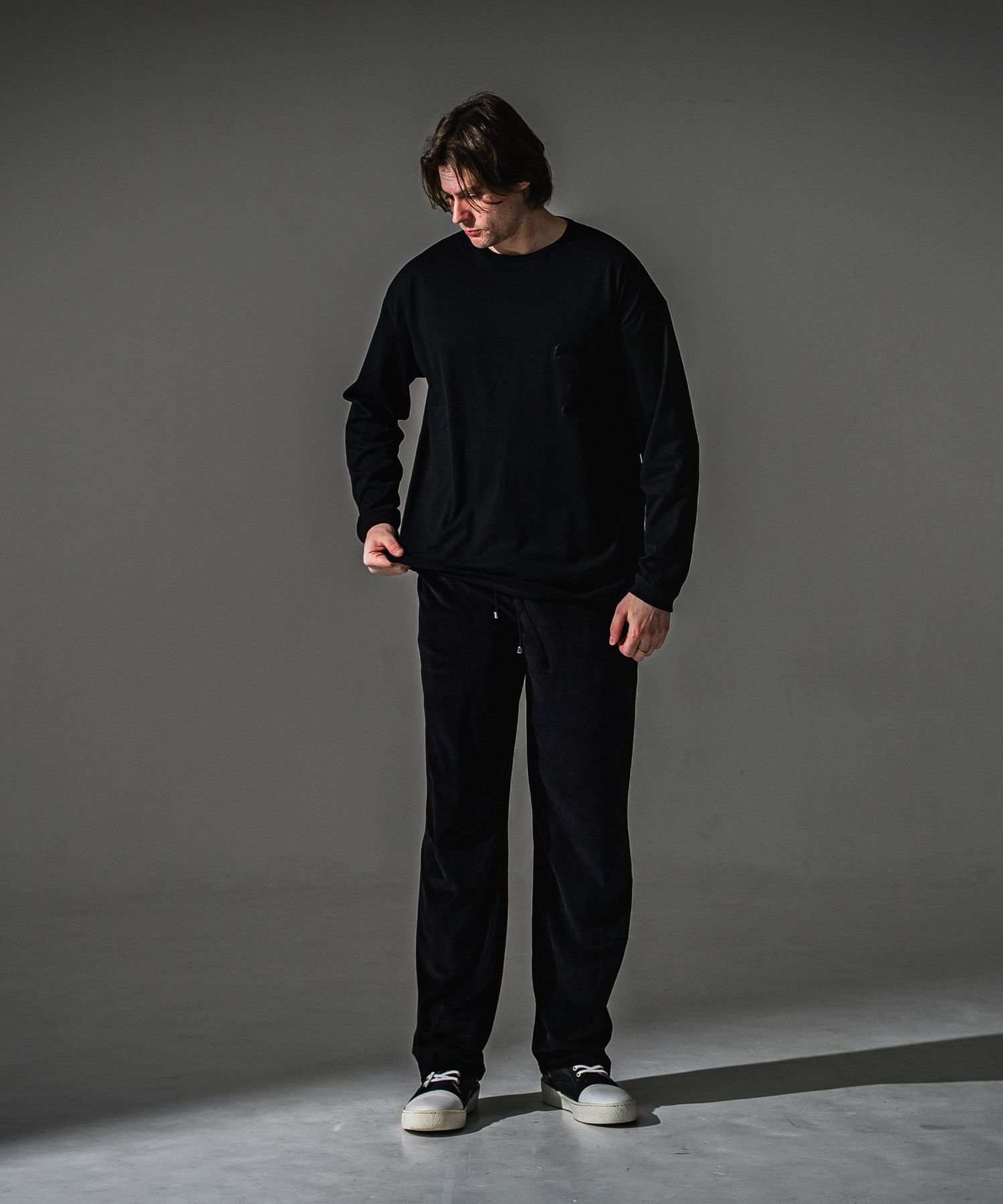 VELOUR SEMIWIDE TUCK PT / RC41-ST-044 / ベロアセミワイドタックパンツ / ブラック (9月中旬入荷予定)