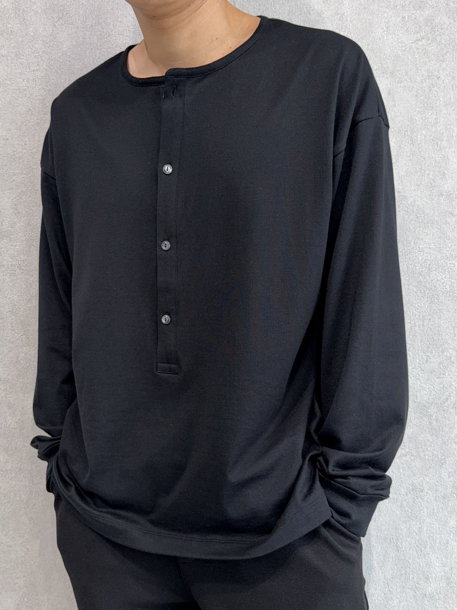 OVER HENRY LONGSLEEVE / RC41-T-004 / オーバーサイズヘンリーネック長袖Tシャツ / ブラック
