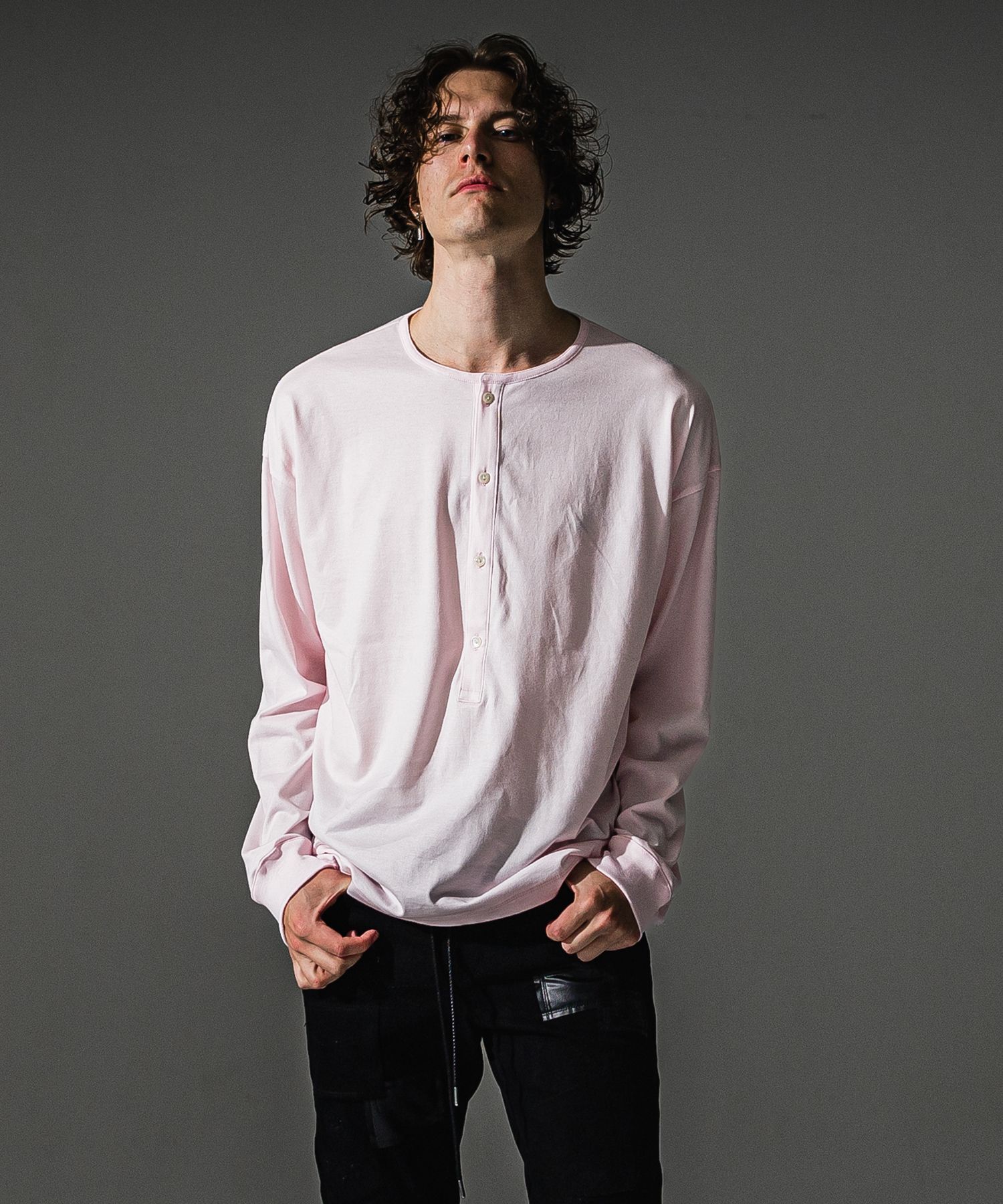 OVER HENRY LONGSLEEVE / RC41-T-004 / オーバーサイズヘンリーネック長袖Tシャツ / ピンク (7月中旬入荷予定)