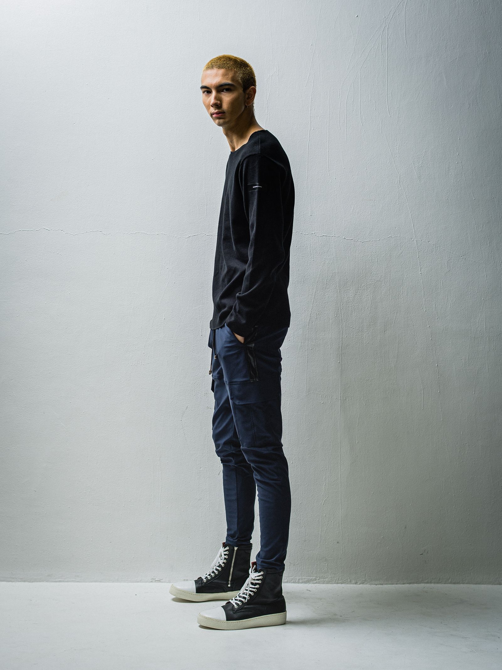 ST COTTON WAFFLE THERMAL / BASIC-CUT-001 / サーマル長袖Tシャツ / ブラック