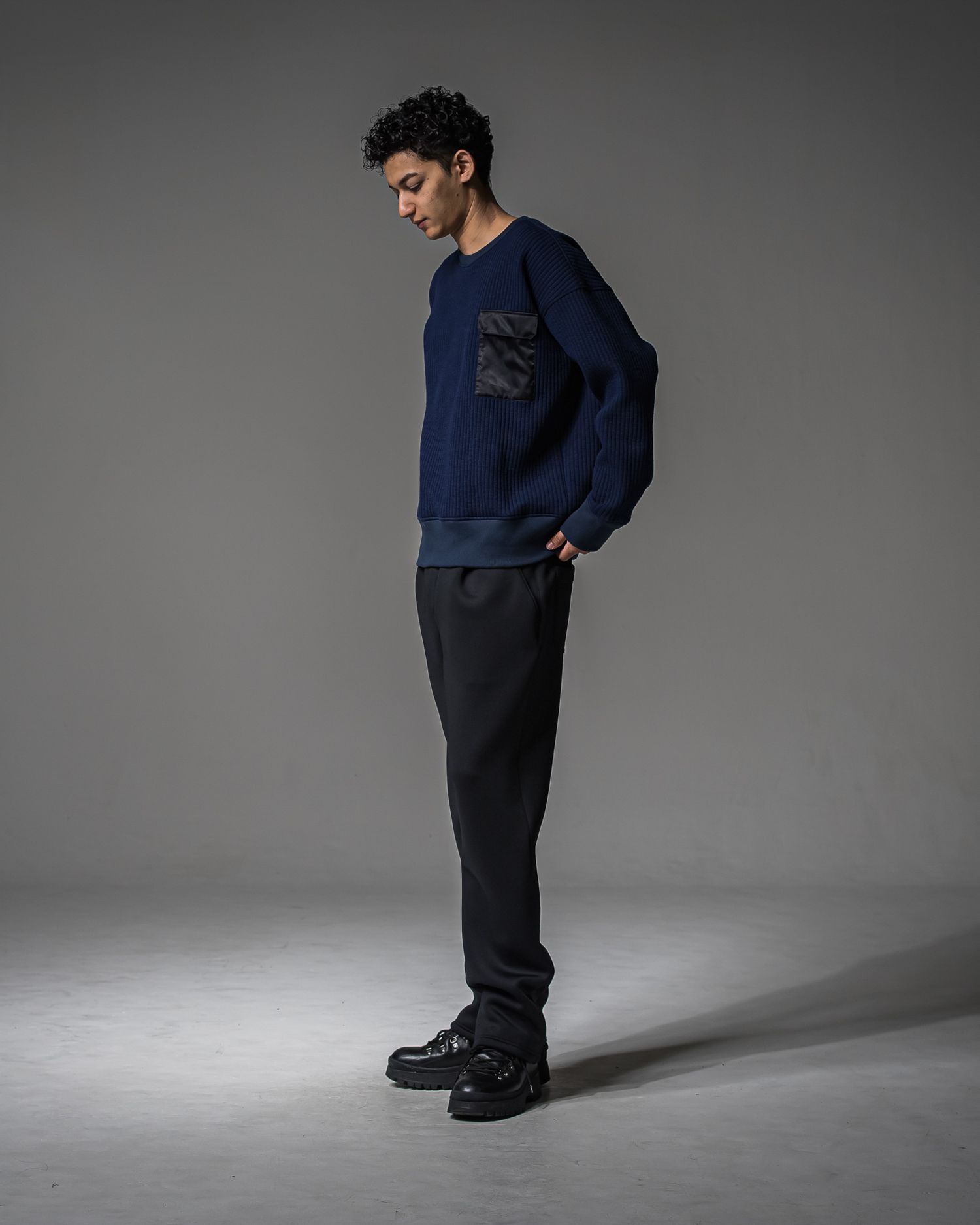 STRIPE QUILTING DROP TRAINER / RC37-C-003 / ストライプキルティングトレーナー / ネイビー (9月下旬入荷予定)