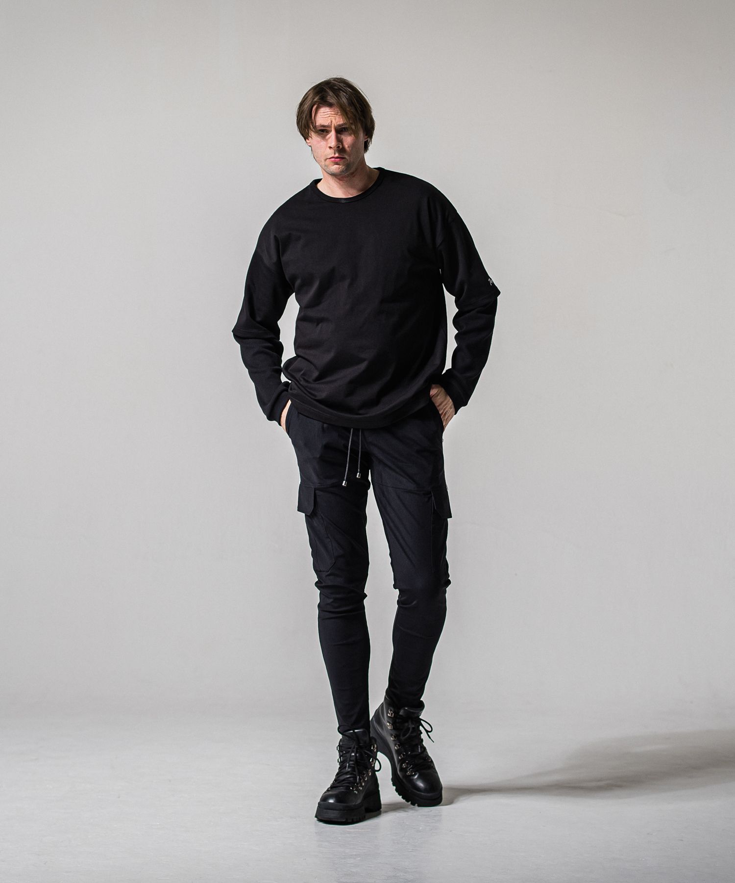 DARRELL CARGO PT / BASIC-ST-010 / ナイロン ラインカーゴパンツ / ブラック (2月下旬入荷予定)