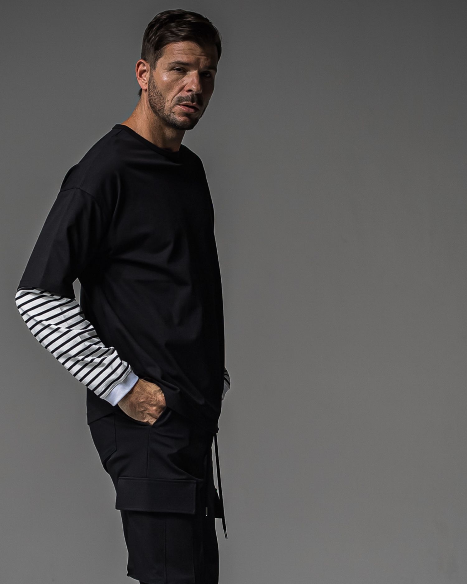 FAKE LAYERED LONG SLEEVE / RC37-T-004 / レイヤードロングスリーブTシャツ / ブラック×ボーダー