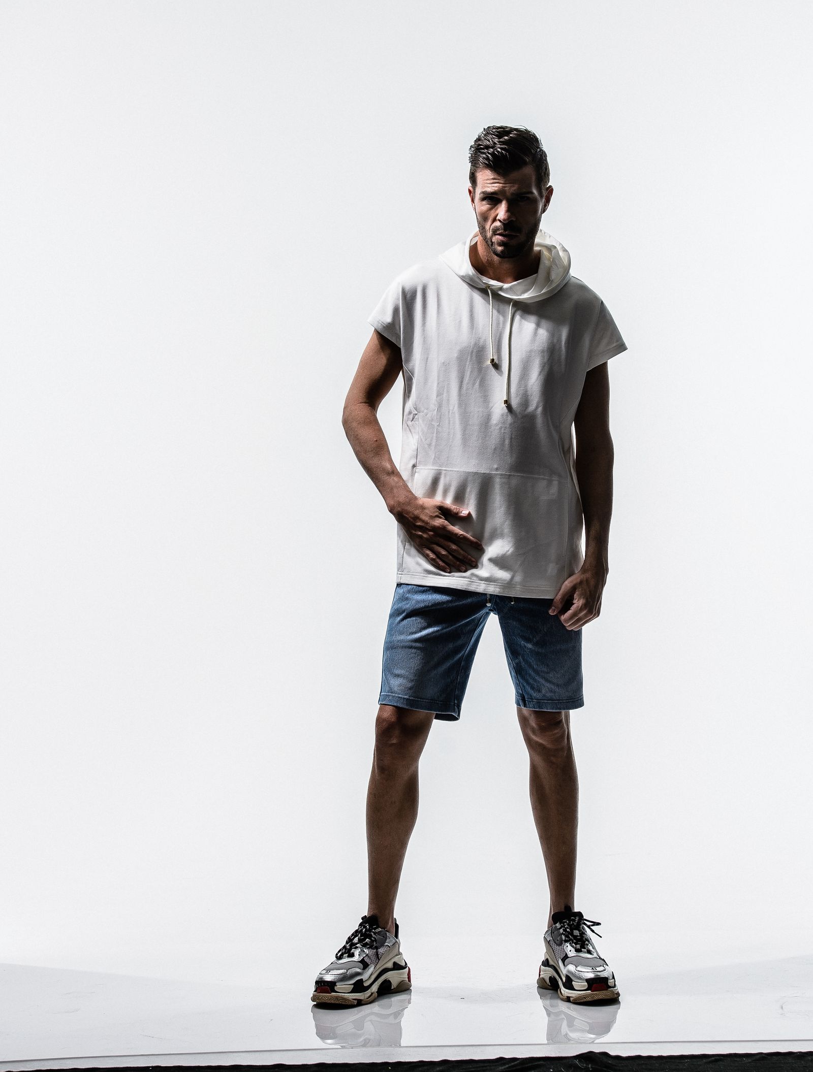 EX DENIM JERSEY LINE HALF PT / RC12-ST-012 / ラインデニムジャージショーツ / インディゴモノグラム