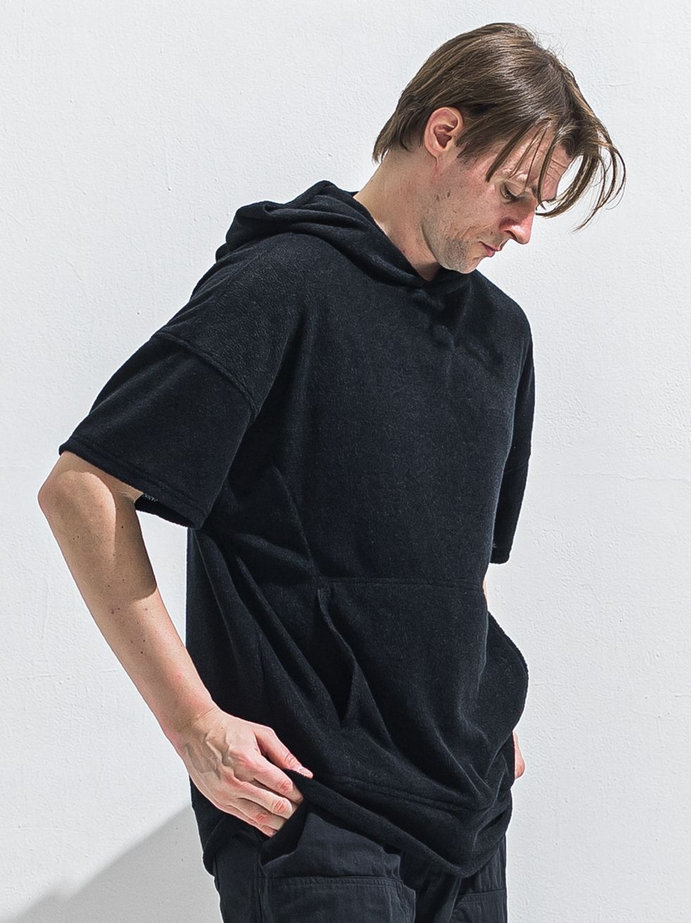 PILE HALF HOODIE / RC40-C-003 / パイル半袖パーカー / ブラック (5月中旬入荷予定)