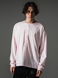 OVER HENRY LONGSLEEVE / RC41-T-004 / オーバーサイズヘンリーネック長袖Tシャツ / ピンク (7月中旬入荷予定)