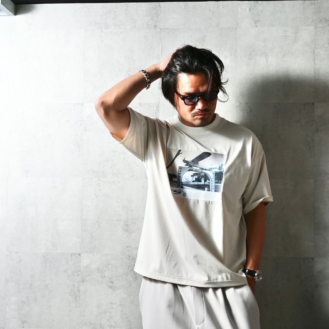 HELI OVER NYLON T / DP1-T-004 / ヘリプリントナイロンビッグTシャツ / グレージュ (4月上旬入荷予定)