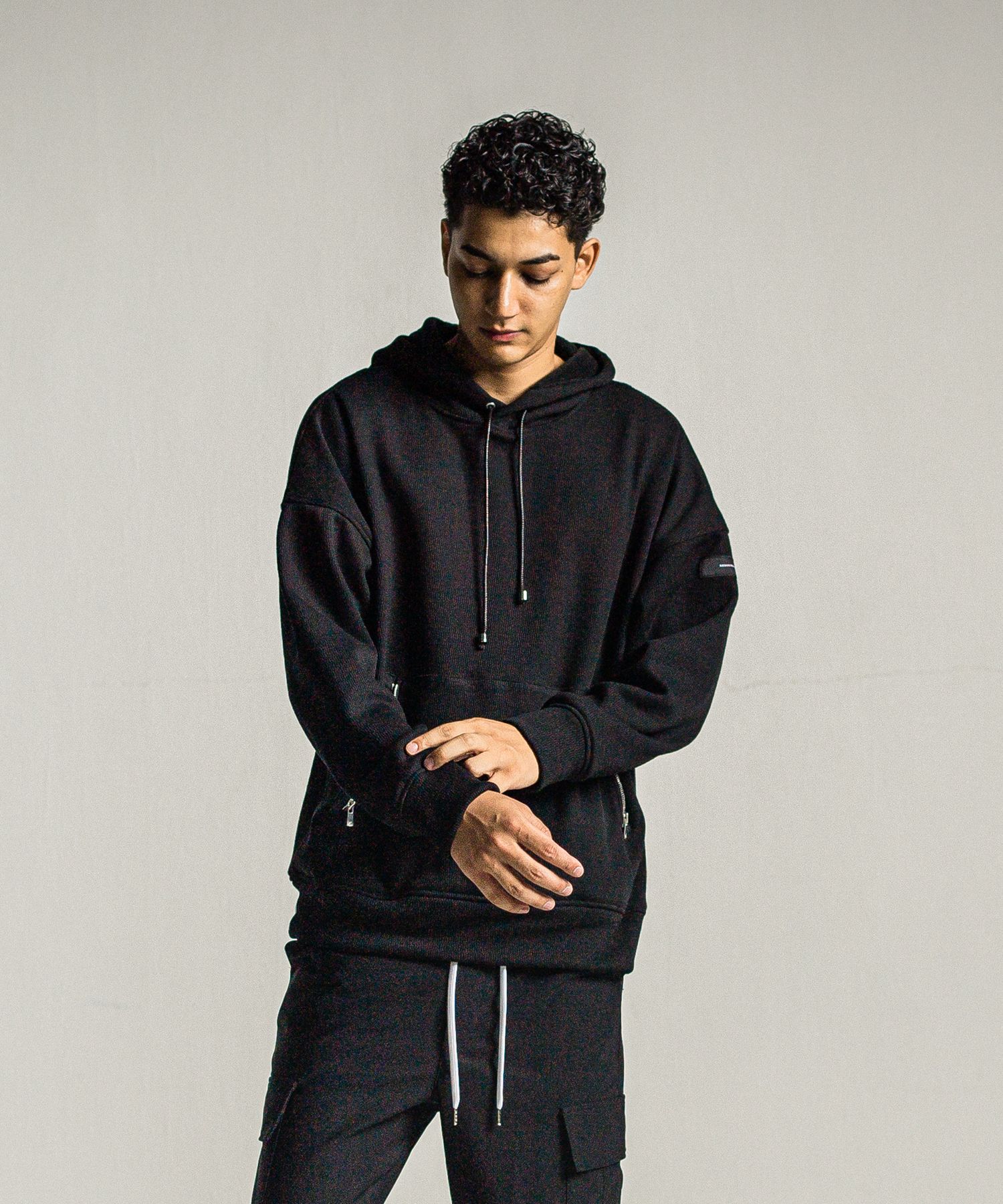 SHAGGY FLEECE THERMAL PULLOVER HOODIE / RC34-C-003 / 裏起毛サーマルパーカー / ブラック