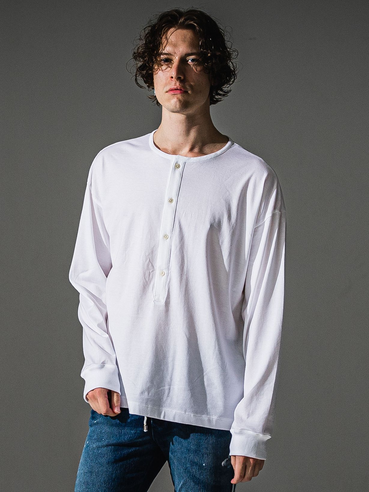 OVER HENRY LONGSLEEVE / RC41-T-004 / オーバーサイズヘンリーネック長袖Tシャツ / ホワイト (7月中旬入荷予定)