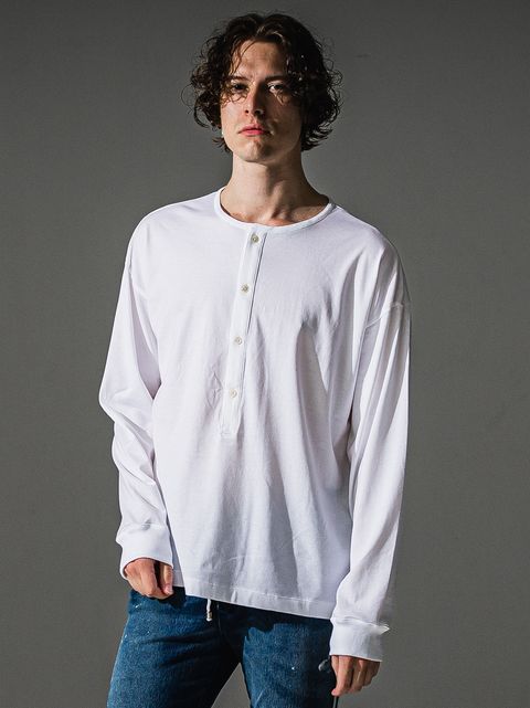 OVER HENRY LONGSLEEVE / RC41-T-004 / オーバーサイズヘンリーネック長袖Tシャツ / ホワイト (7月中旬入荷予定)