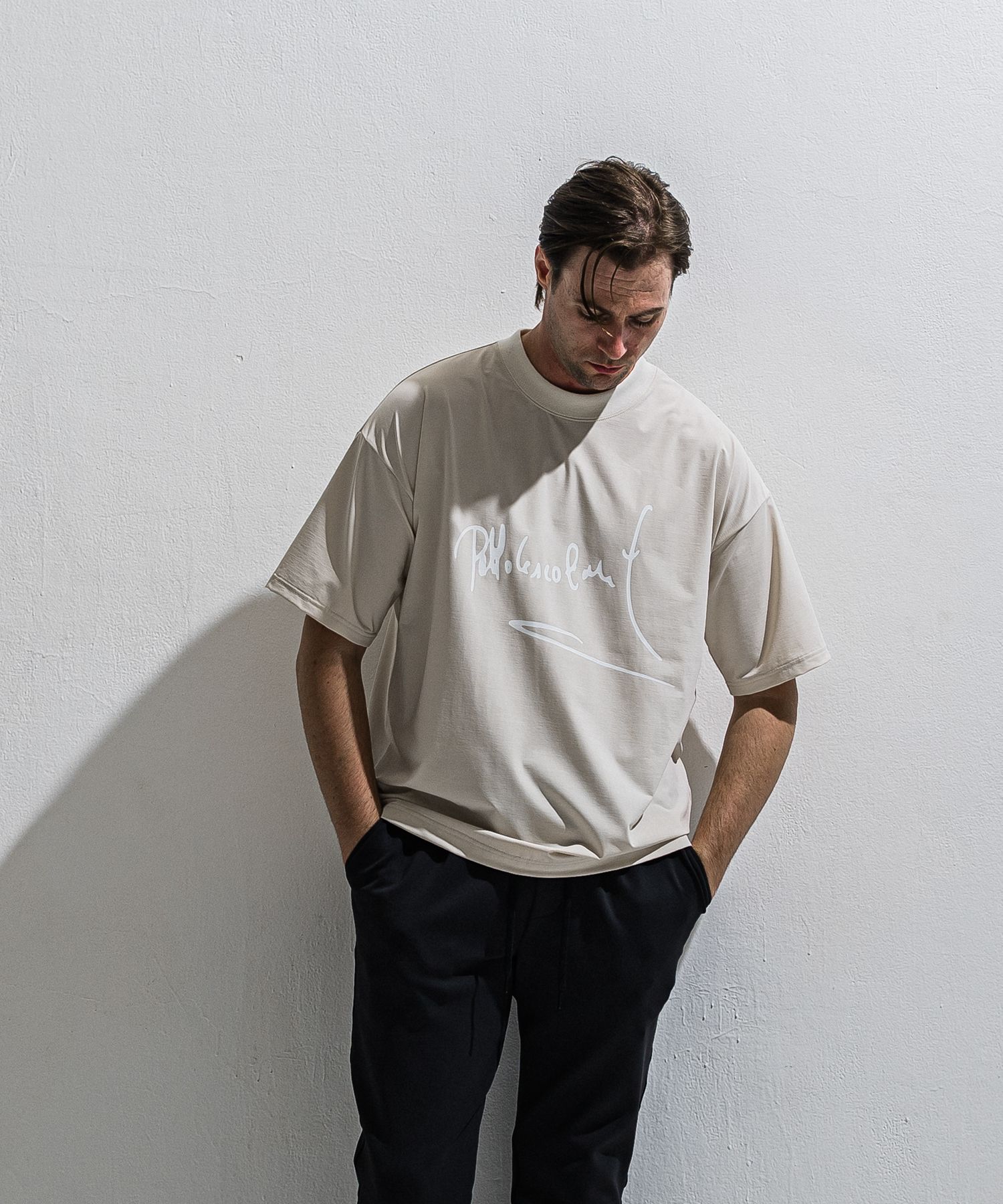 PB SIGN OVER NYLON T / DP1-T-002 / サインプリントナイロンビッグTシャツ / グレージュ (4月上旬入荷予定)