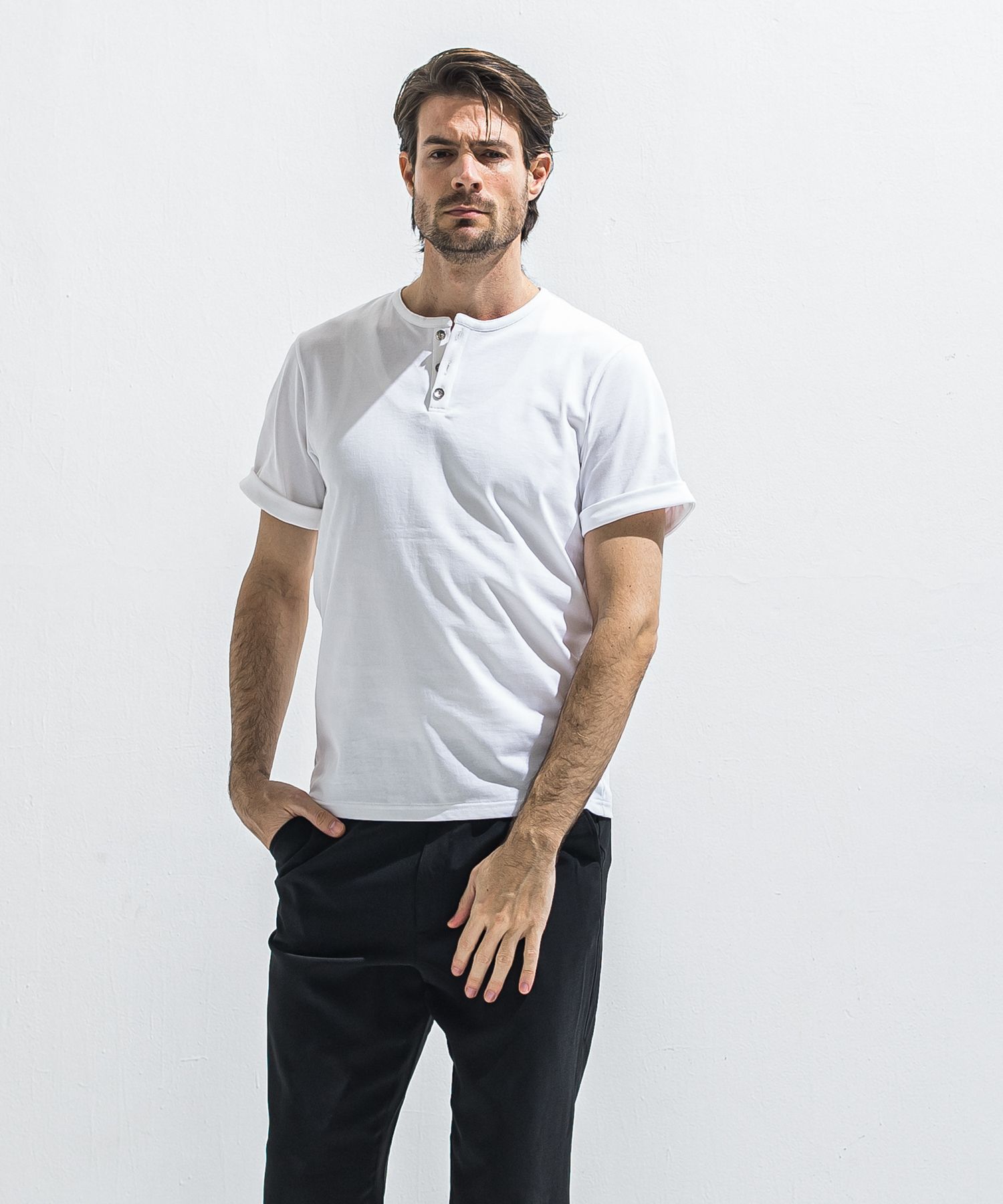 ROLL UP HENRY T / RC40-T-005 / ロールアップヘンリーネックTシャツ / ホワイト (4月中旬入荷予定)