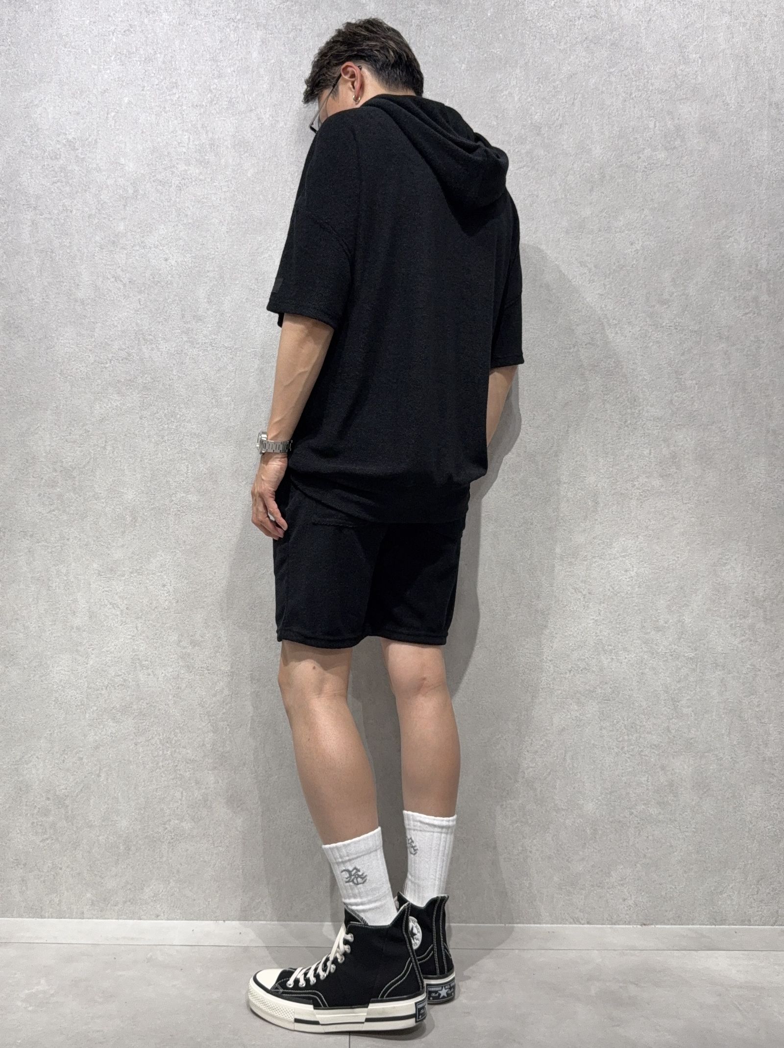 PILE HALF HOODIE / RC40-C-003 / パイル半袖パーカー / ブラック
