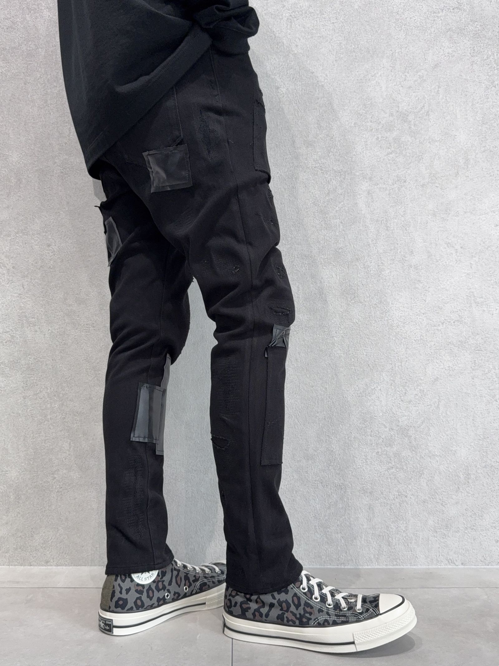 MICK DENIM JERSEY / BASIC-ST-020 / デニムジャージテーパードパンツ / ブラックリメイク