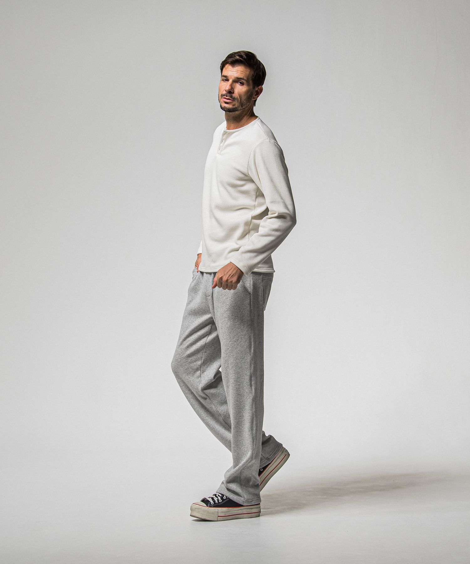 VELOURS FLEECE THERMAL HENRY / RC38-C-003 / 裏起毛サーマルヘンリーネックロングTシャツ / ホワイト (10月中旬入荷予定)