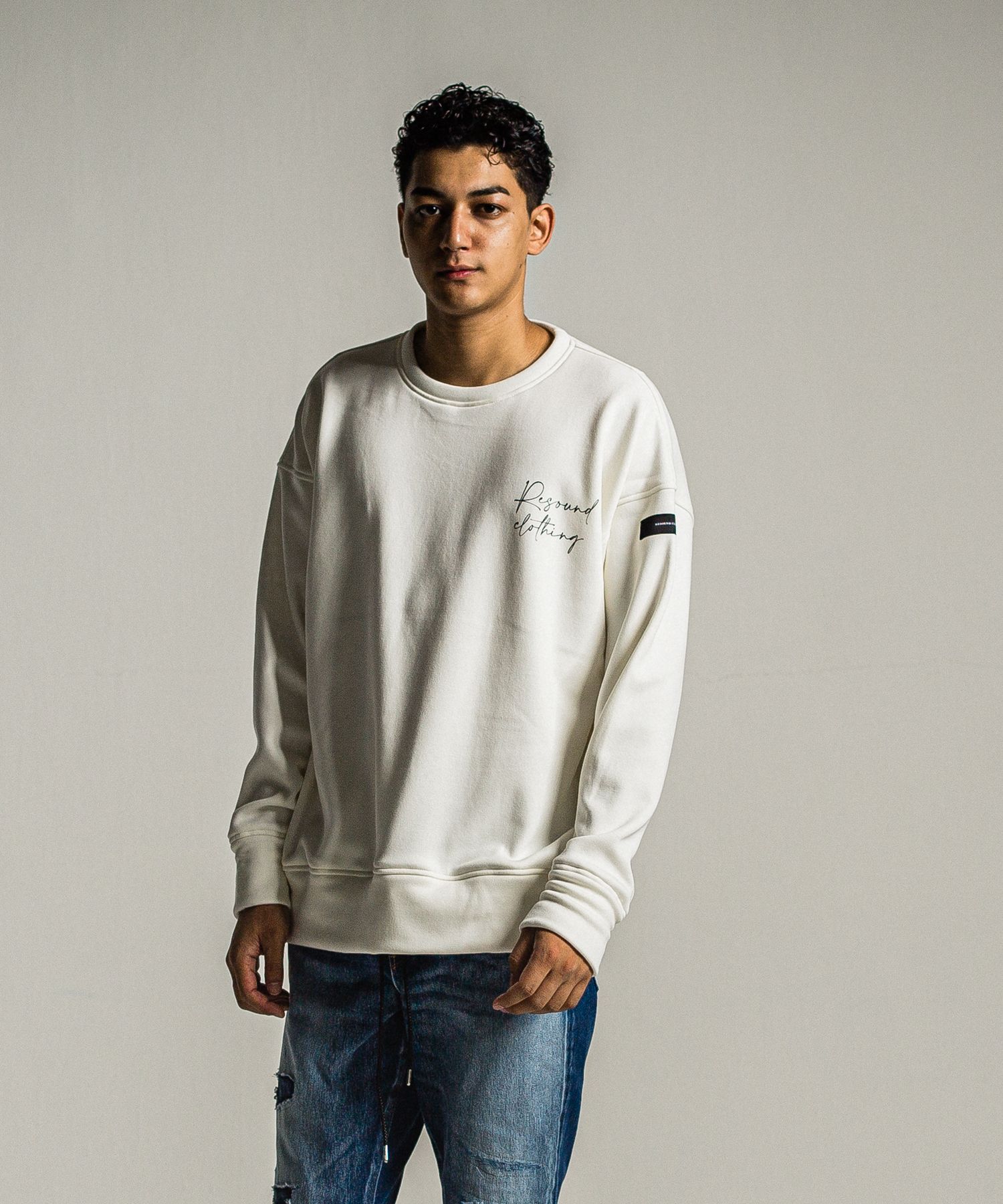 ID VELOURS FLEECE DROP TRAINER / RC34-C-004 / 裏起毛バックロゴトレーナー / ホワイト
