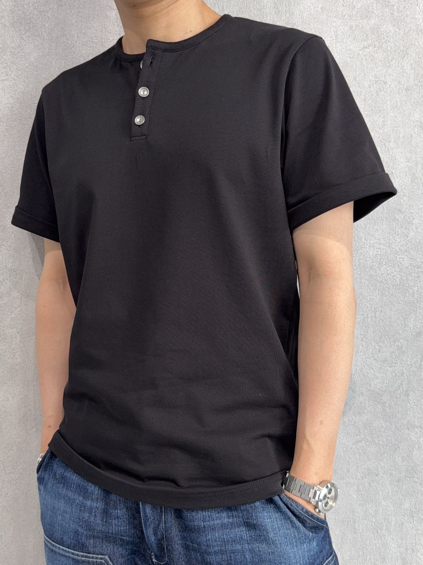 ROLL UP HENRY T / RC40-T-005 / ロールアップヘンリーネックTシャツ / ブラック