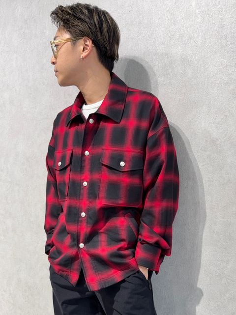 RESOUND新作チェックシャツ×ワイドラインパンツコーデ