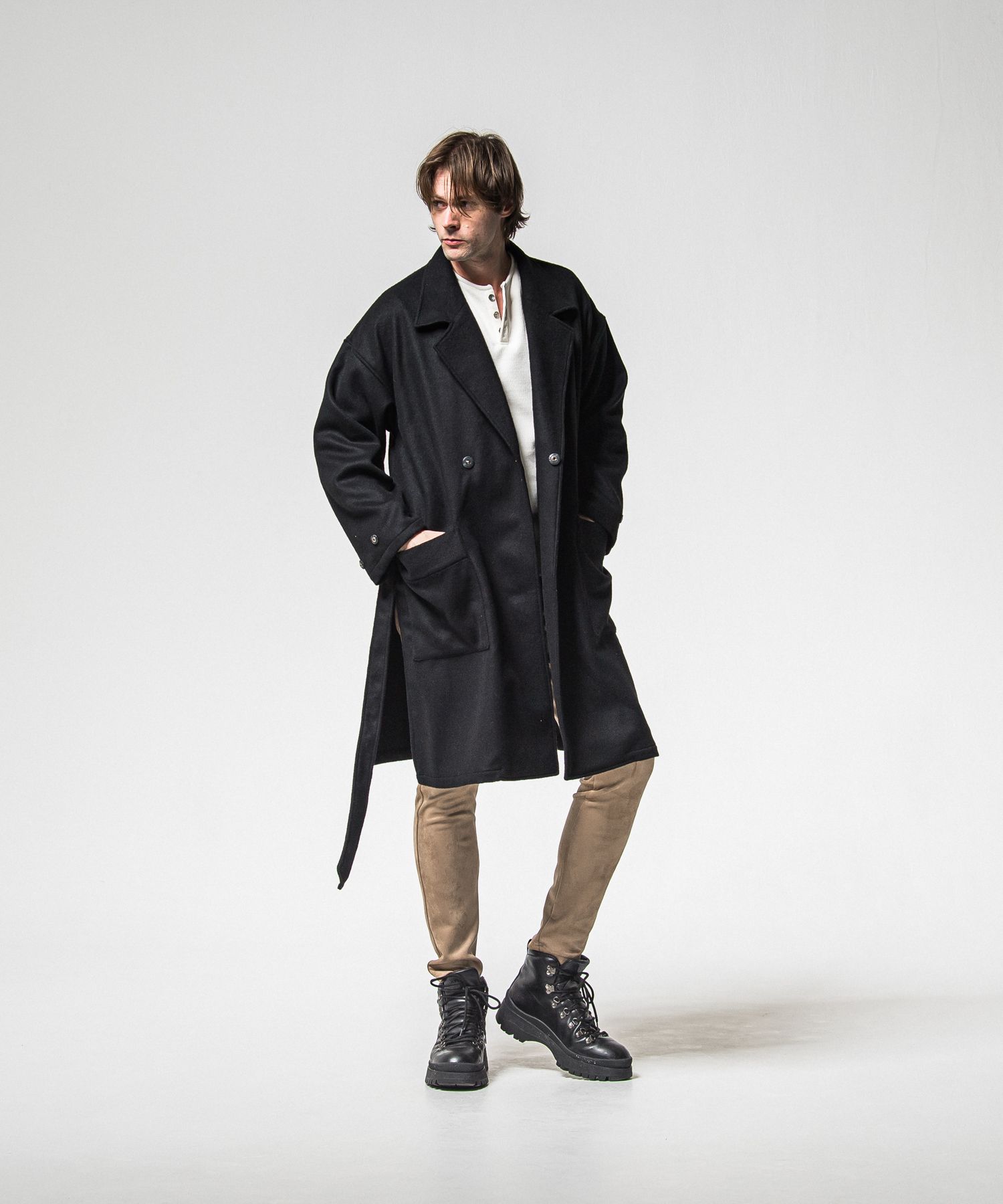 VELOURS FLEECE THERMAL HENRY / RC38-C-003 / 裏起毛サーマルヘンリーネックロングTシャツ / ホワイト (10月中旬入荷予定)