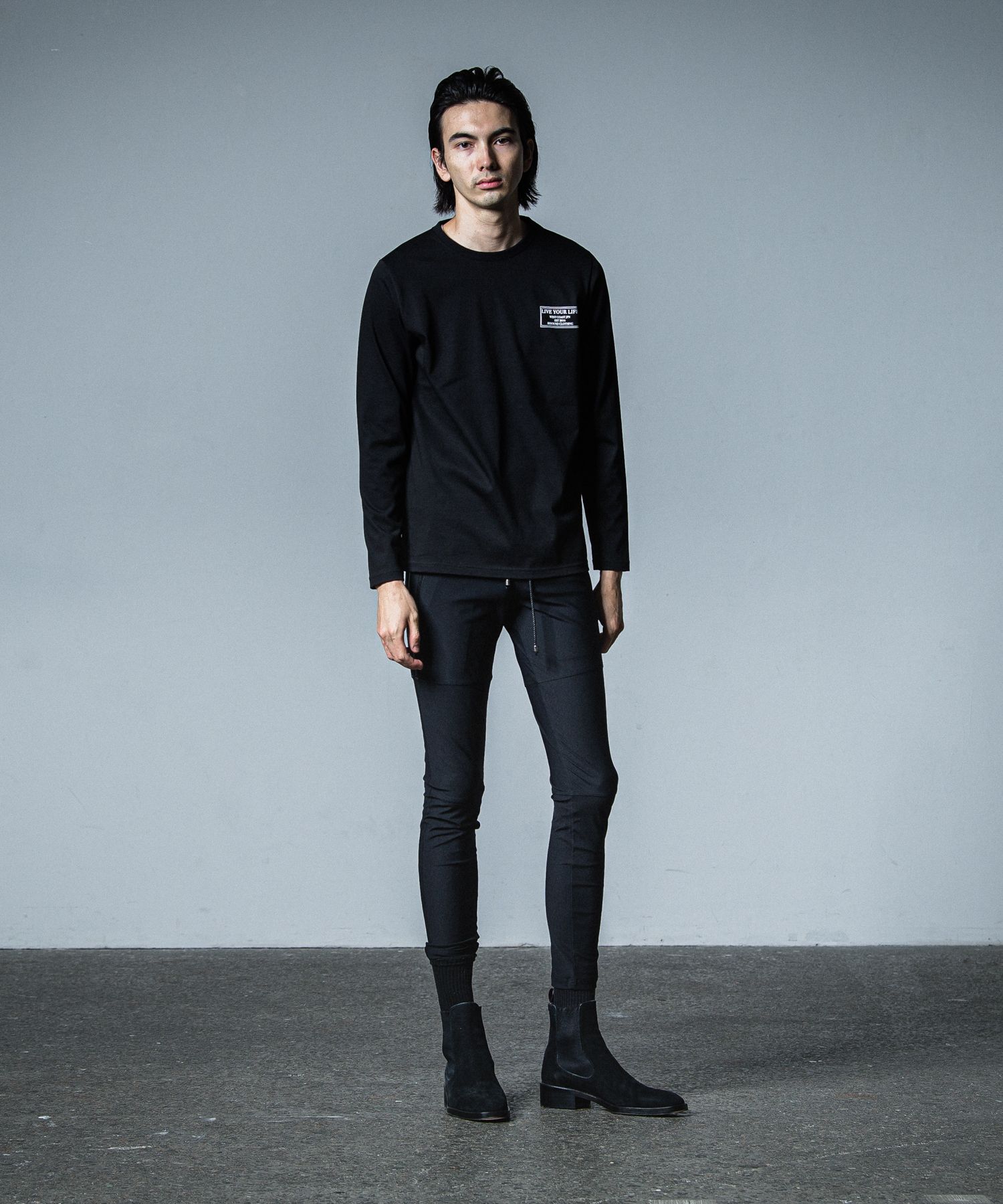 CREW LONG SLEEVE TEE / RC33-T-002 / バックプリント長袖Tシャツ / ブラック