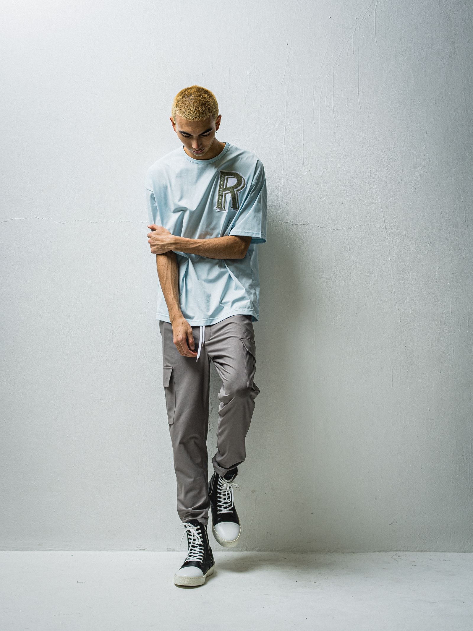 R CHENILLE LOOSE TEE / RC27-T-004 / 刺繍ワッペンビッグTシャツ / サックス※