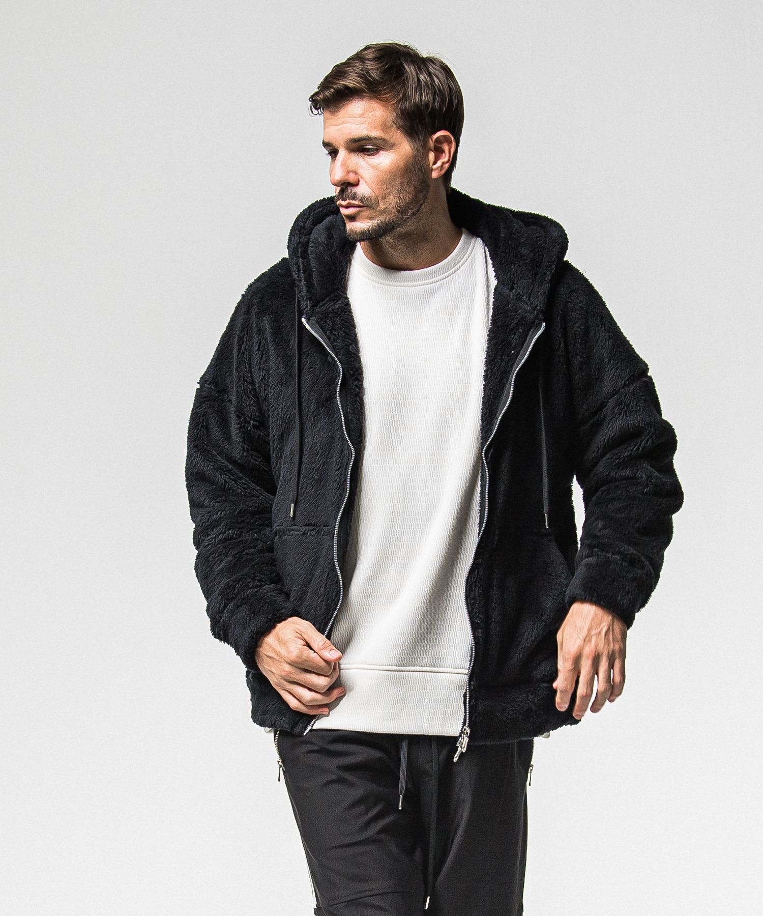 BOA ZIP LOOSE HOODIE / RC38-C-007 / ボアジップパーカー / ブラック (11月中旬入荷予定)
