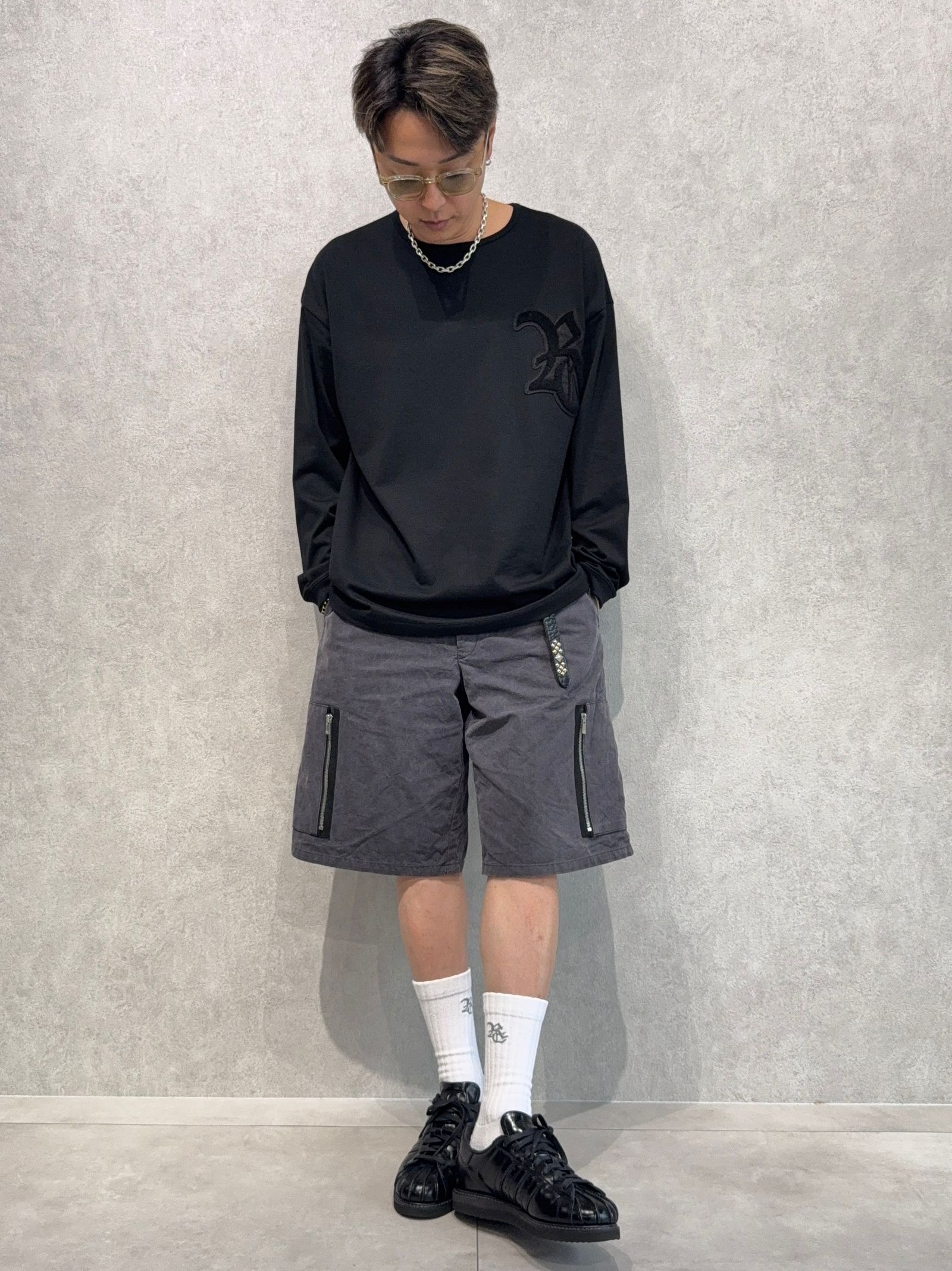 新作RC刺繍ロンTEE×ミリタリーカーゴハーフパンツ