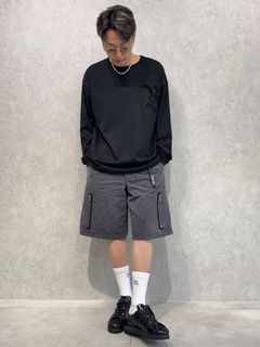 新作RC刺繍ロンTEE×ミリタリーカーゴハーフパンツ